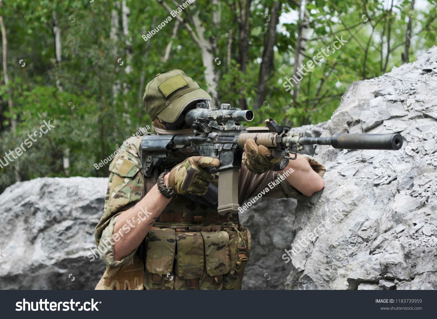 Special Forces Soldier Assault Rifle Silencer Stock Photo 1183739959 ...