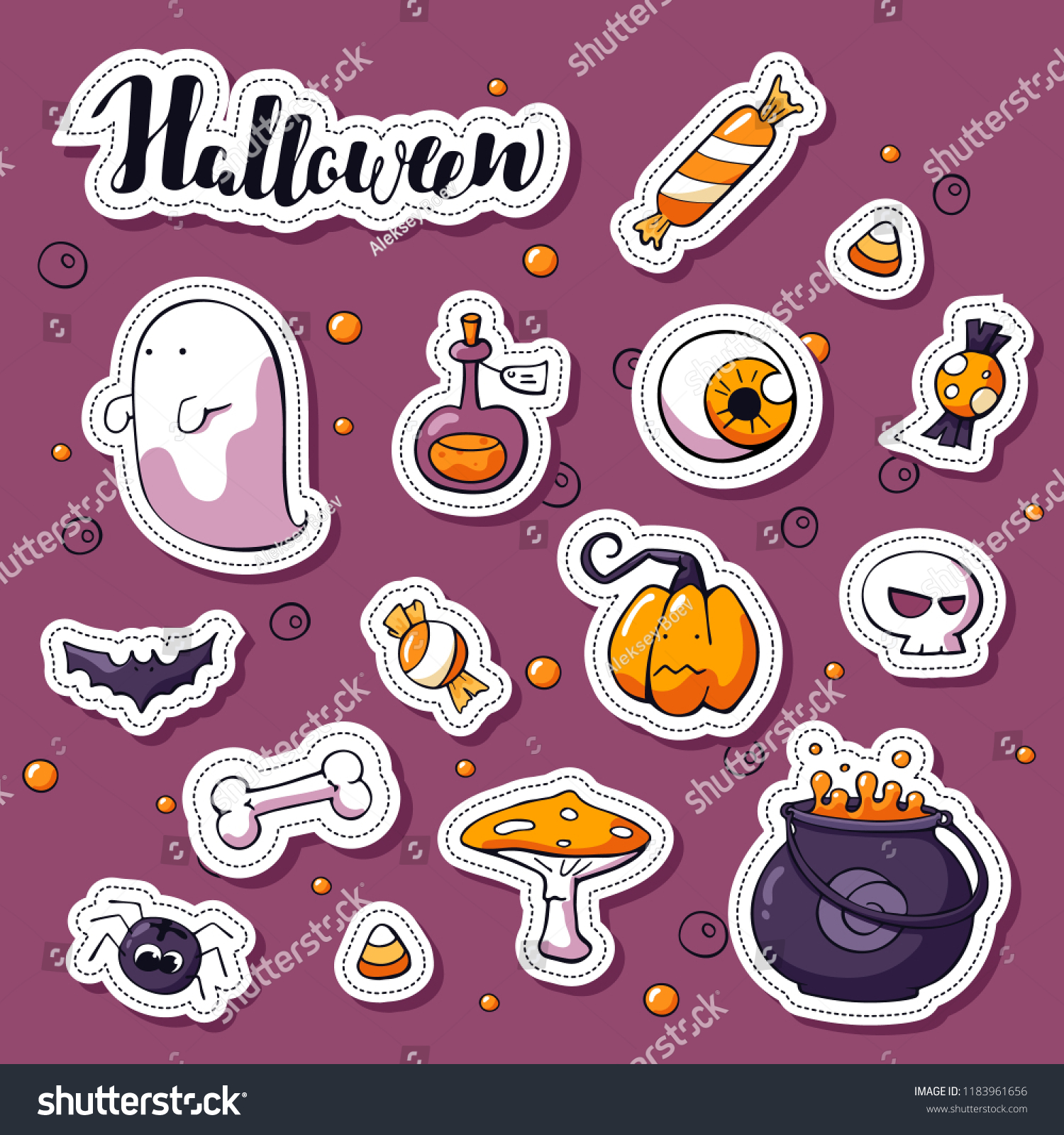 Set Happy Halloween Cartoon Stickers Vector Stock Vector (Royalty Free ...