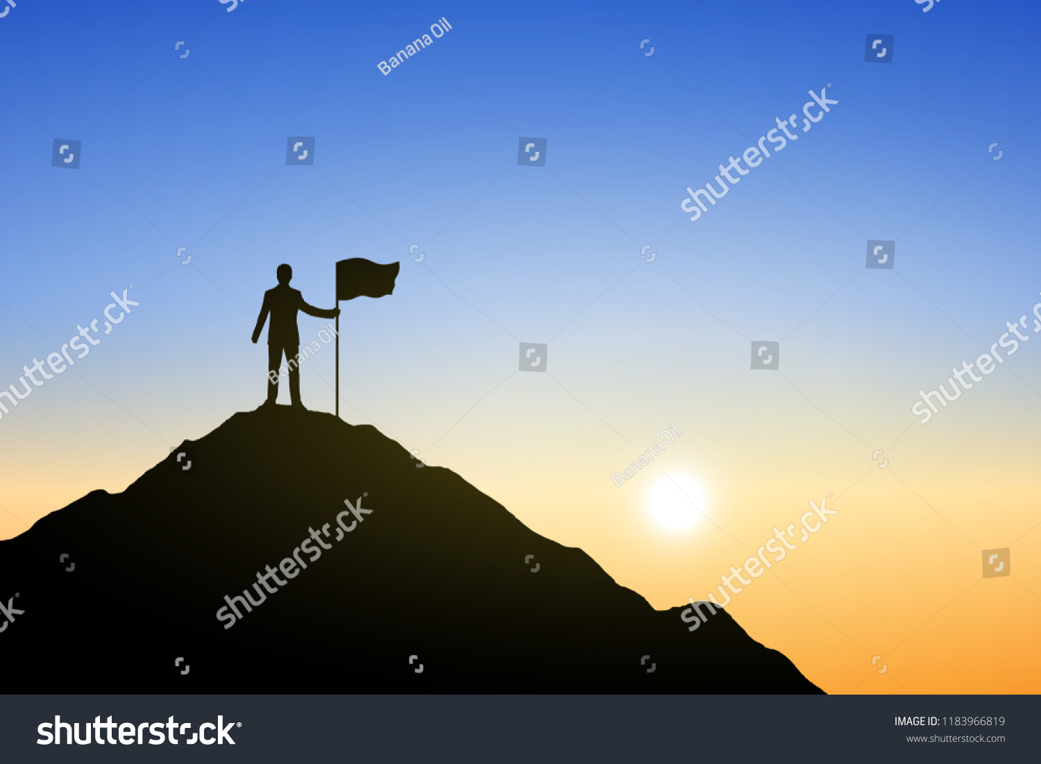 Silhouette Businessman Flag On Top Mountain Stock Vector (Royalty Free ...