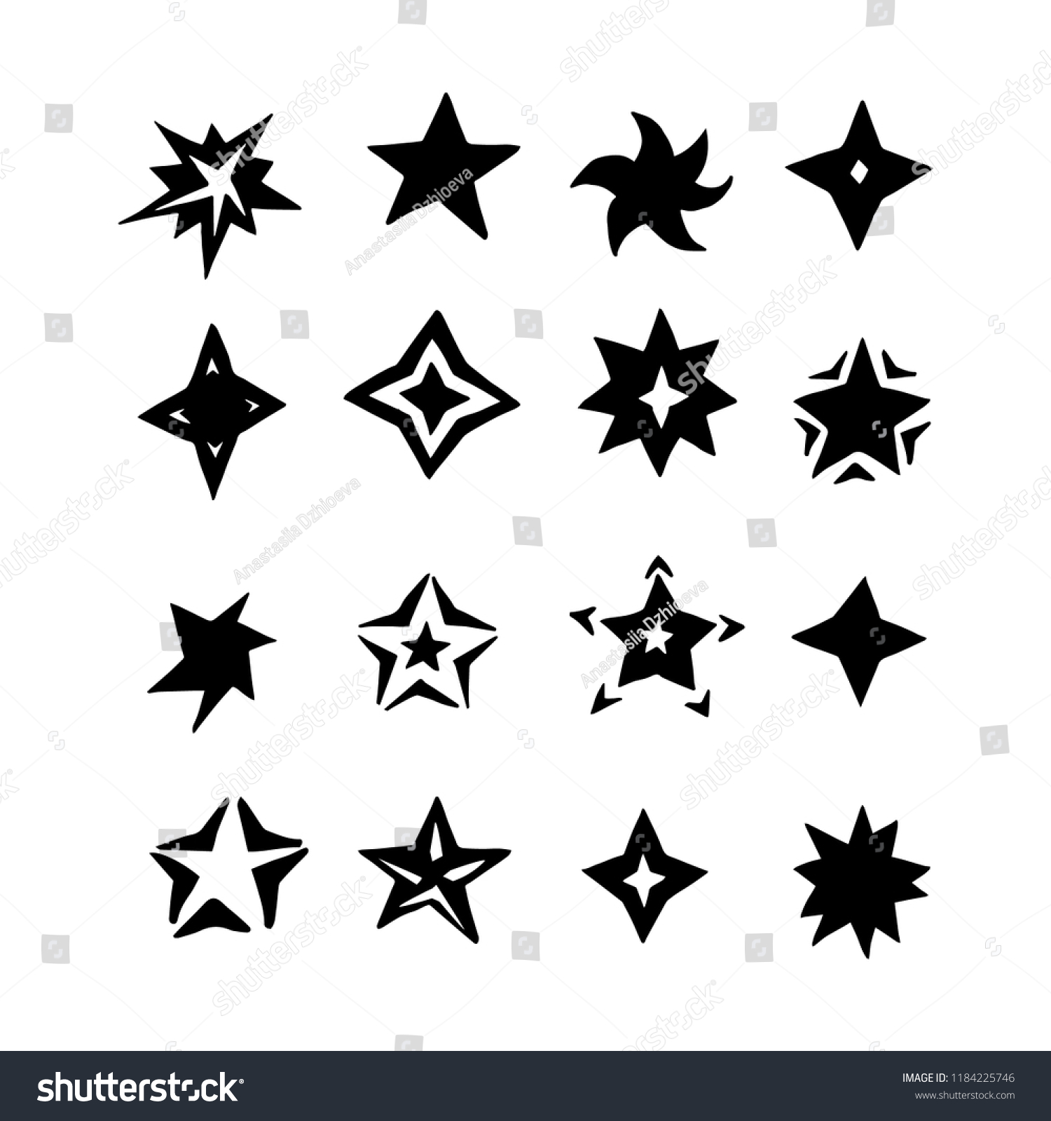 Funny Stars Hand Drawn Icon Set Stock Vector (Royalty Free) 1184225746 ...