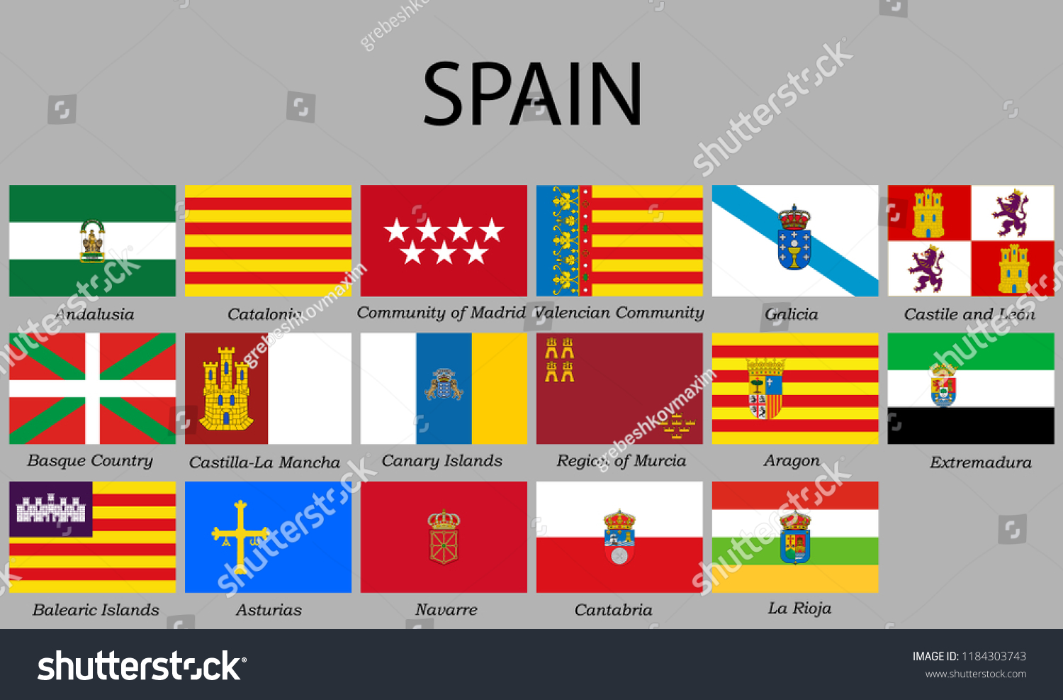 All Flags Provinces Spain Vector Illustration เวกเตอร์สต็อก ปลอดค่า