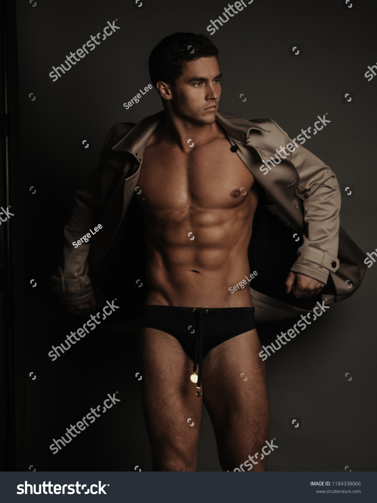 Shirtless Man Coat Looking Right Shaking Stock Photo Shutterstock