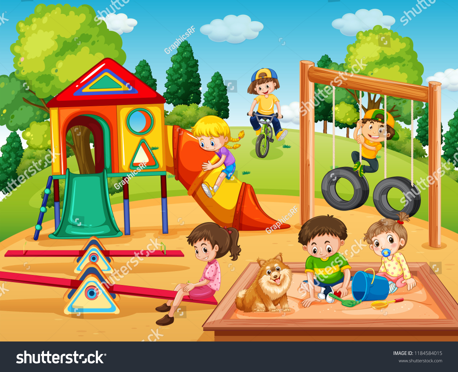 Children Playing Playground Illustration Stock Vector (Royalty Free ...