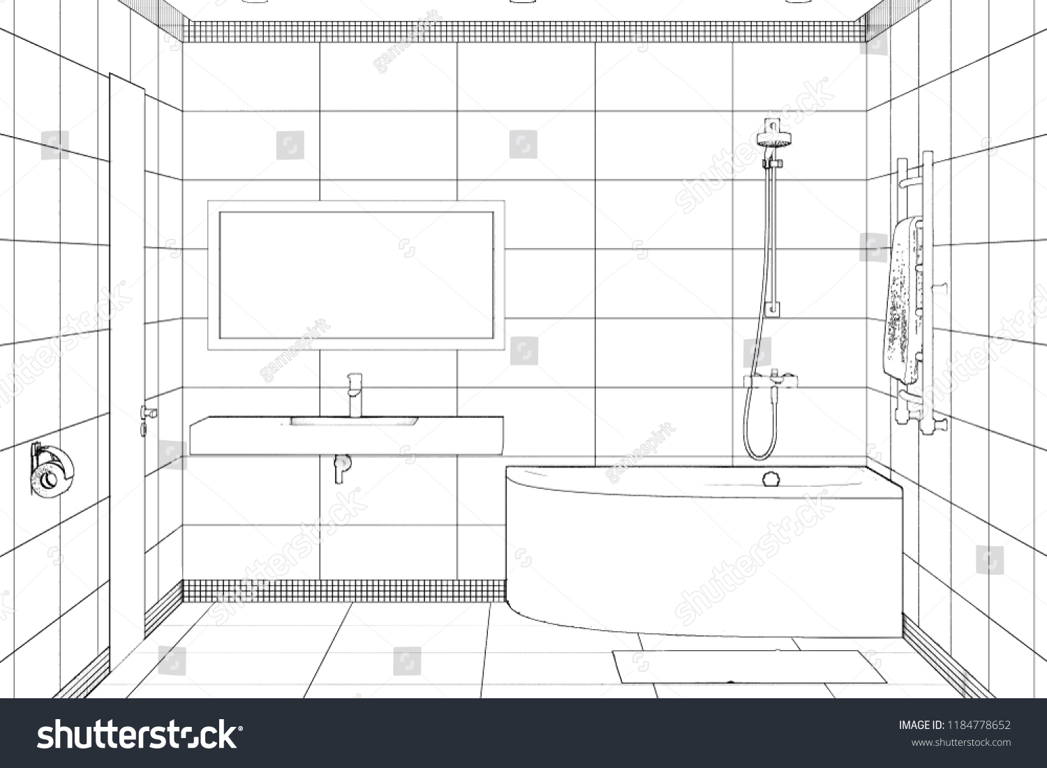 3d Illustration Sketch Modern Bathroom Interior Stock Photo 1184778652 ...