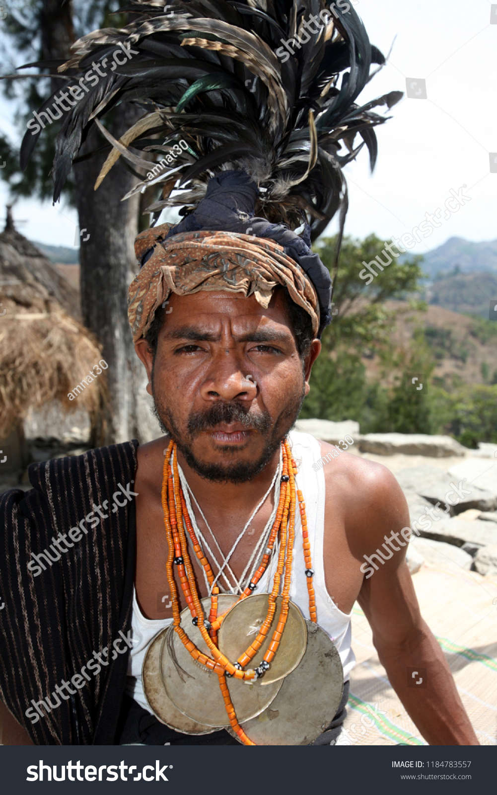 Mambai People Traditional Dress Near Village Stock Photo 1184783557 ...