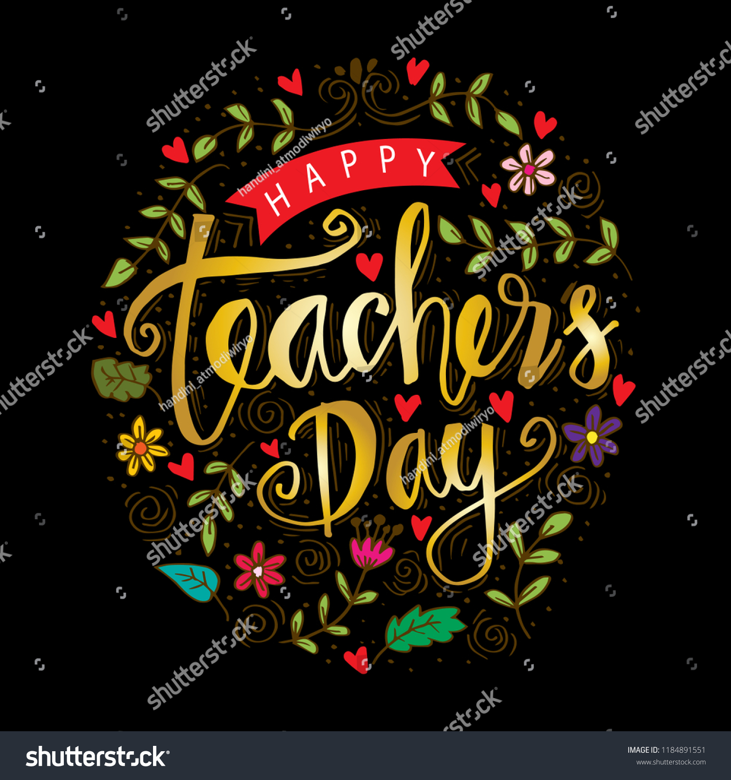 Happy Teachers Day Hand Lettering Greeting Stock Vector (Royalty Free ...