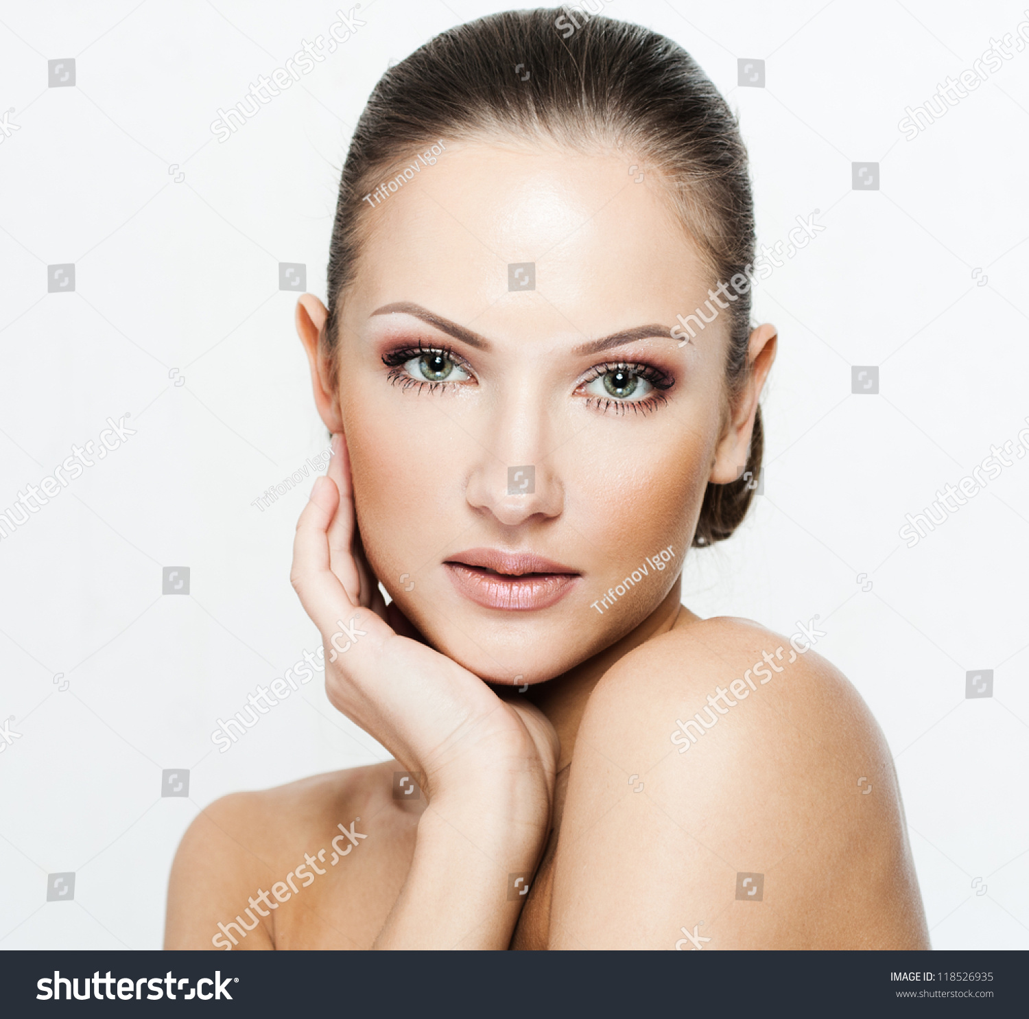 Closeup Portrait Beautiful Woman Beauty Face Stock Photo 118526935 ...