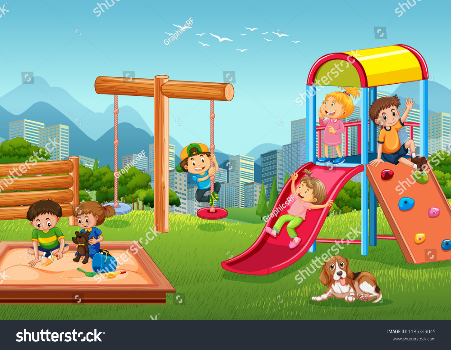 Children Playing Playground Illustration Stock Vector (Royalty Free ...