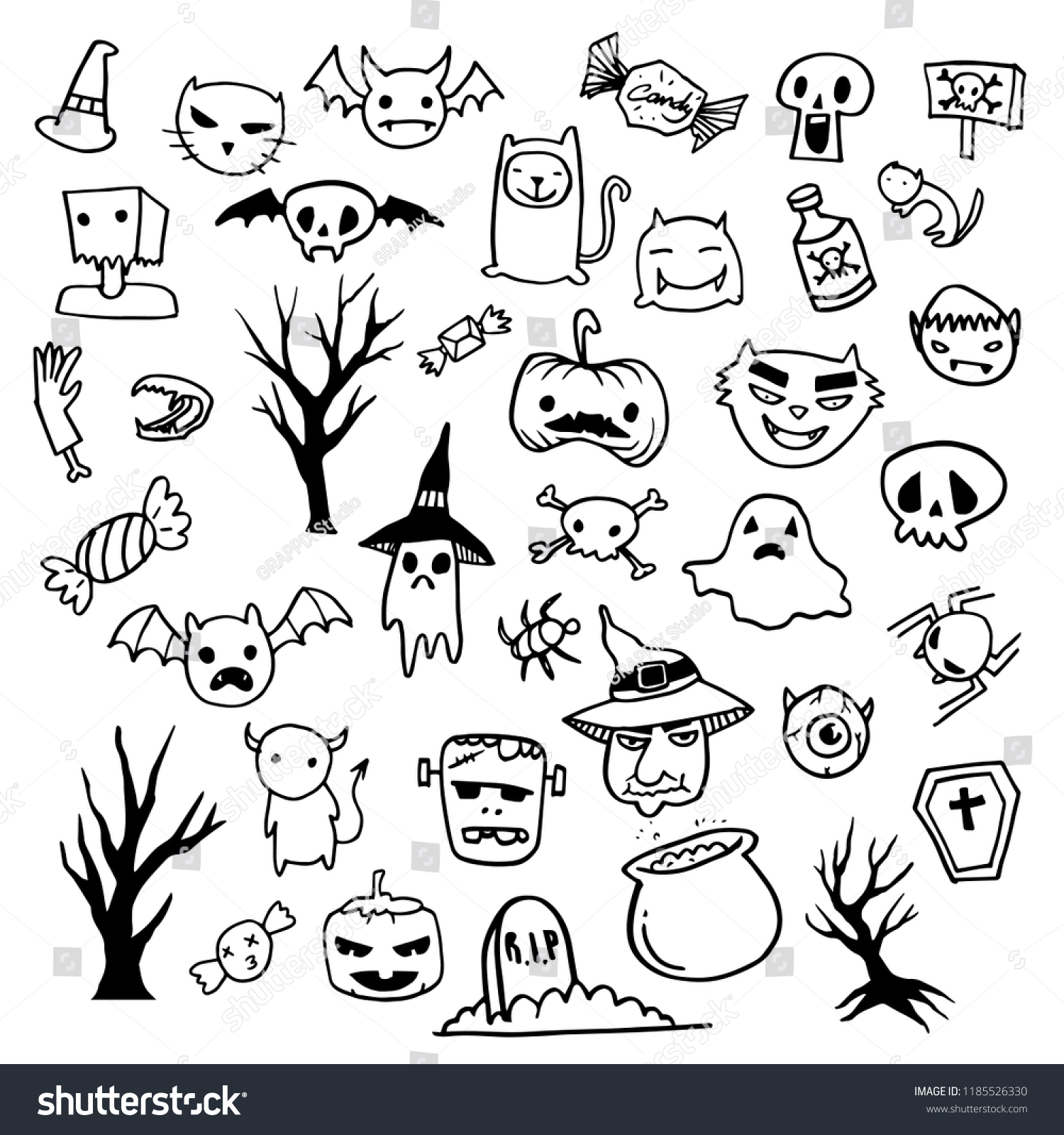 Halloween Doodle Draw Horror Graphic Elements Stock Vector (Royalty ...