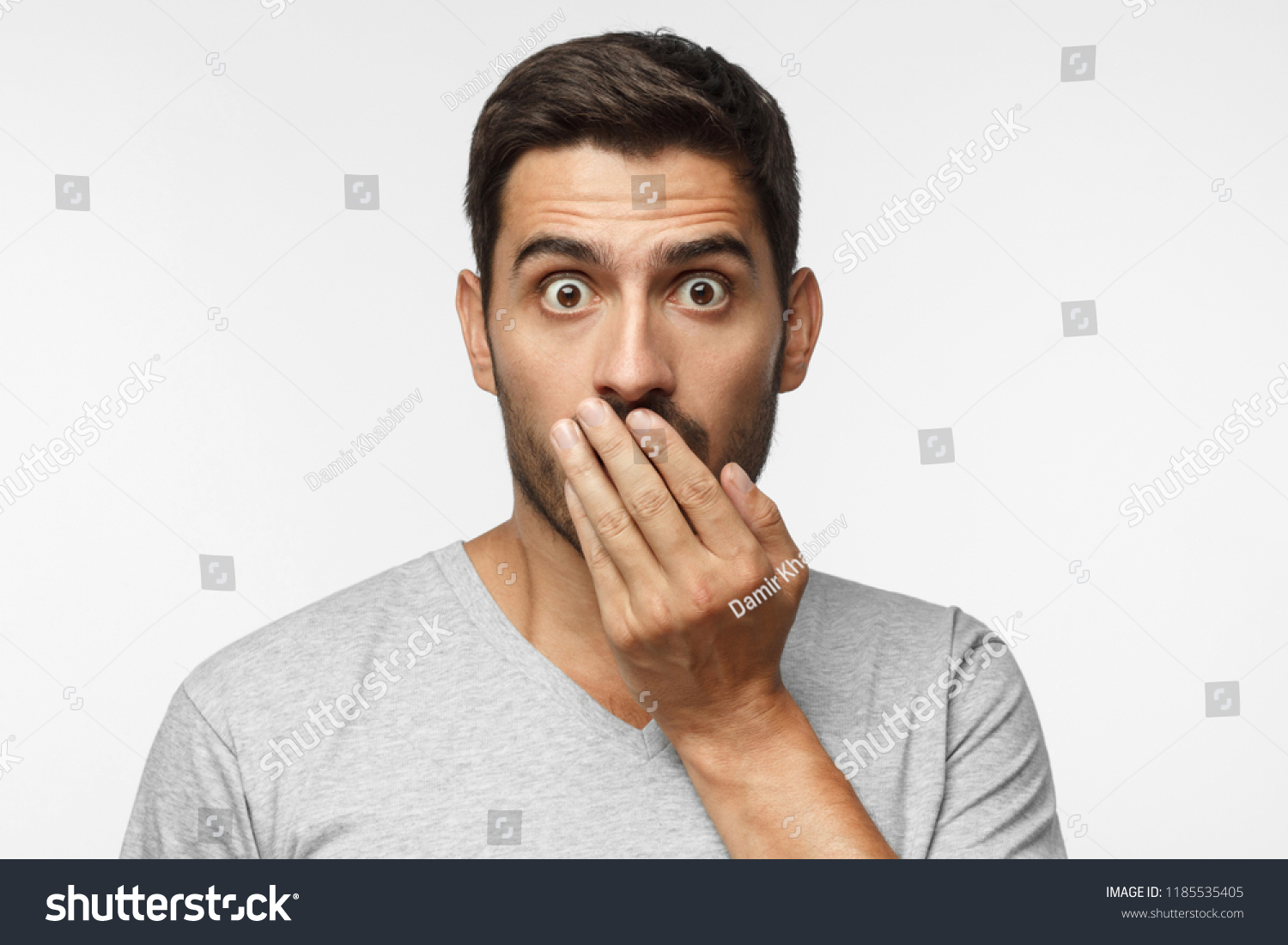 Portrait Young Man Covering His Mouth Stock Photo 1185535405 | Shutterstock