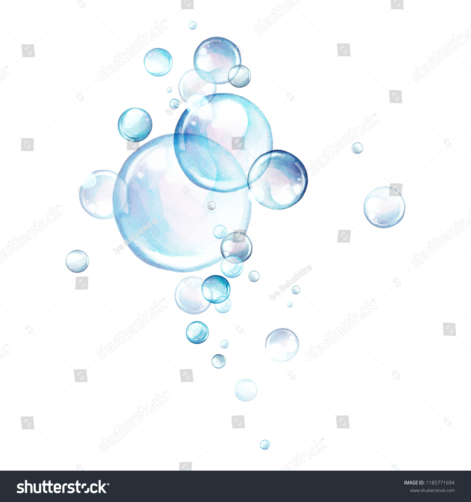 Watercolor Light Blue Bubbles Isolated On Stock Illustration 1185771694 ...