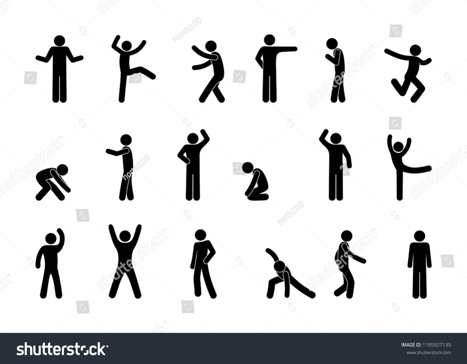 Set Man Icons Various Poses Movements Stock Illustration 1185927139 ...