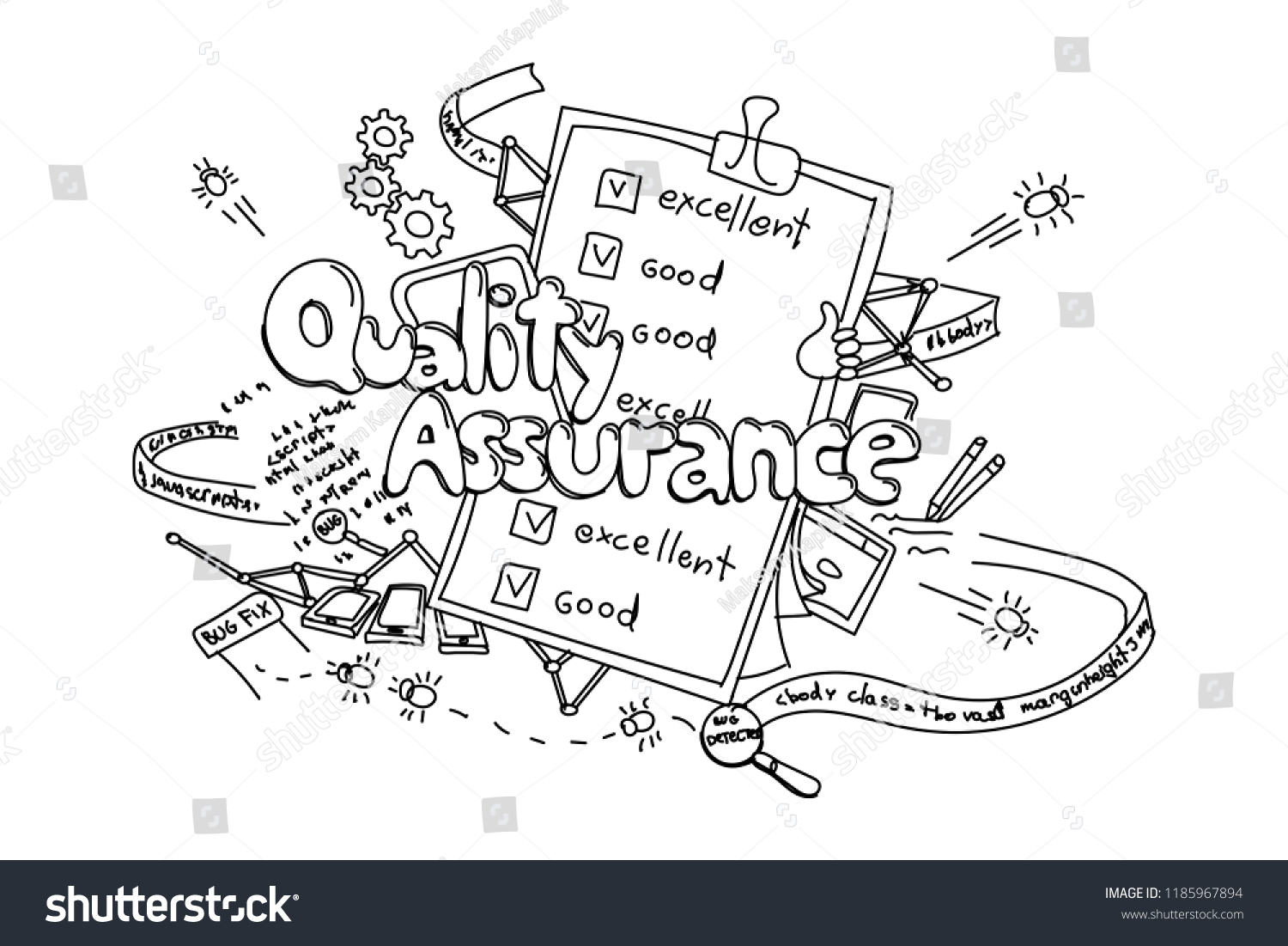 Quality Assurance Vector Hand Drawn Illustration Stock Vector (Royalty ...