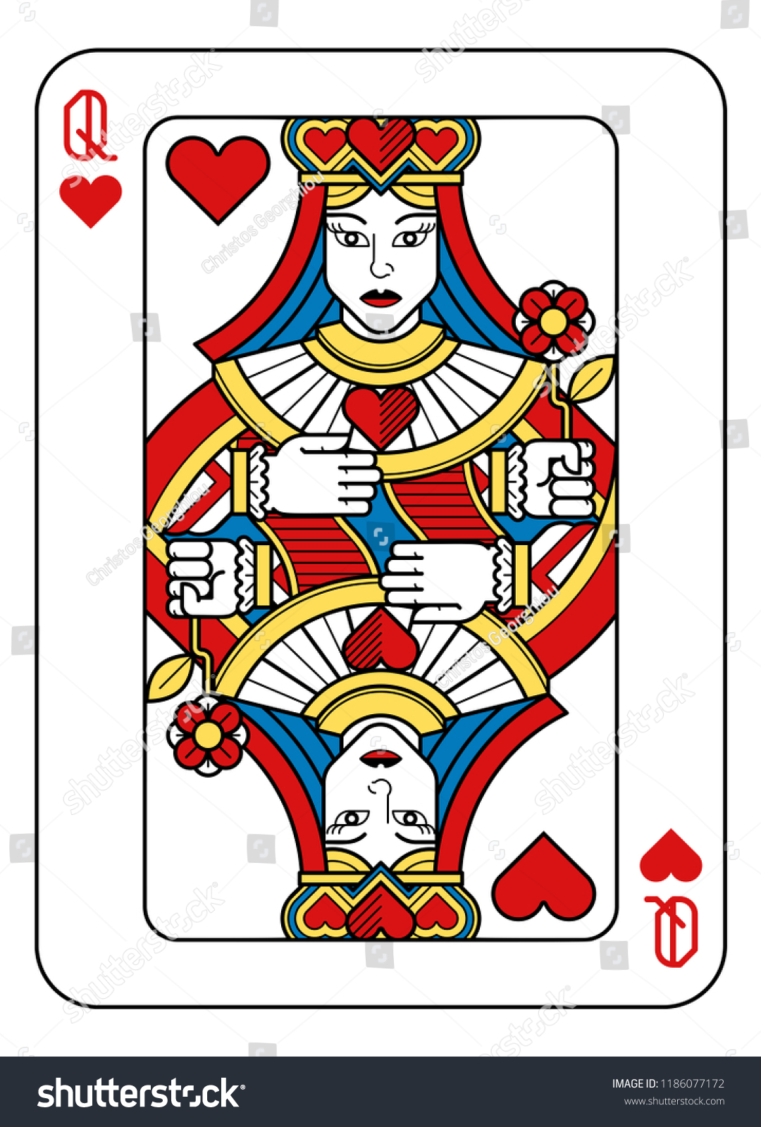 Playing Card Queen Hearts Yellow Red Stock Vector (Royalty Free ...