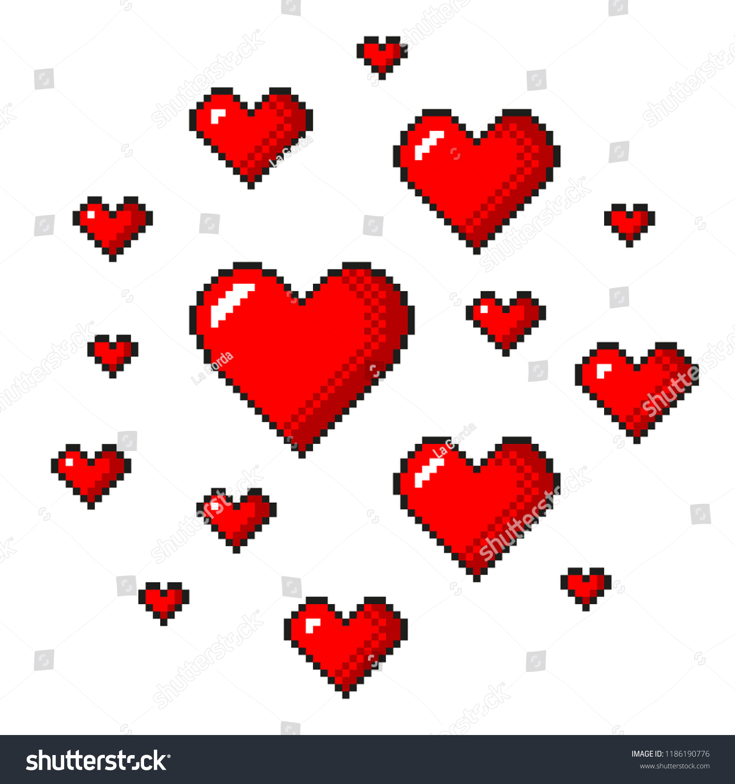 Pixel Art Red Hearts Detailed Illustration Stock Vector (Royalty Free ...