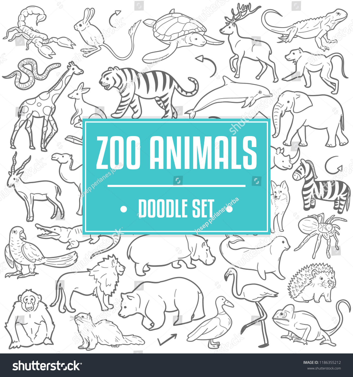 Zoo Animals Traditional Doodle Icons Sketch Stock Vector (Royalty Free ...