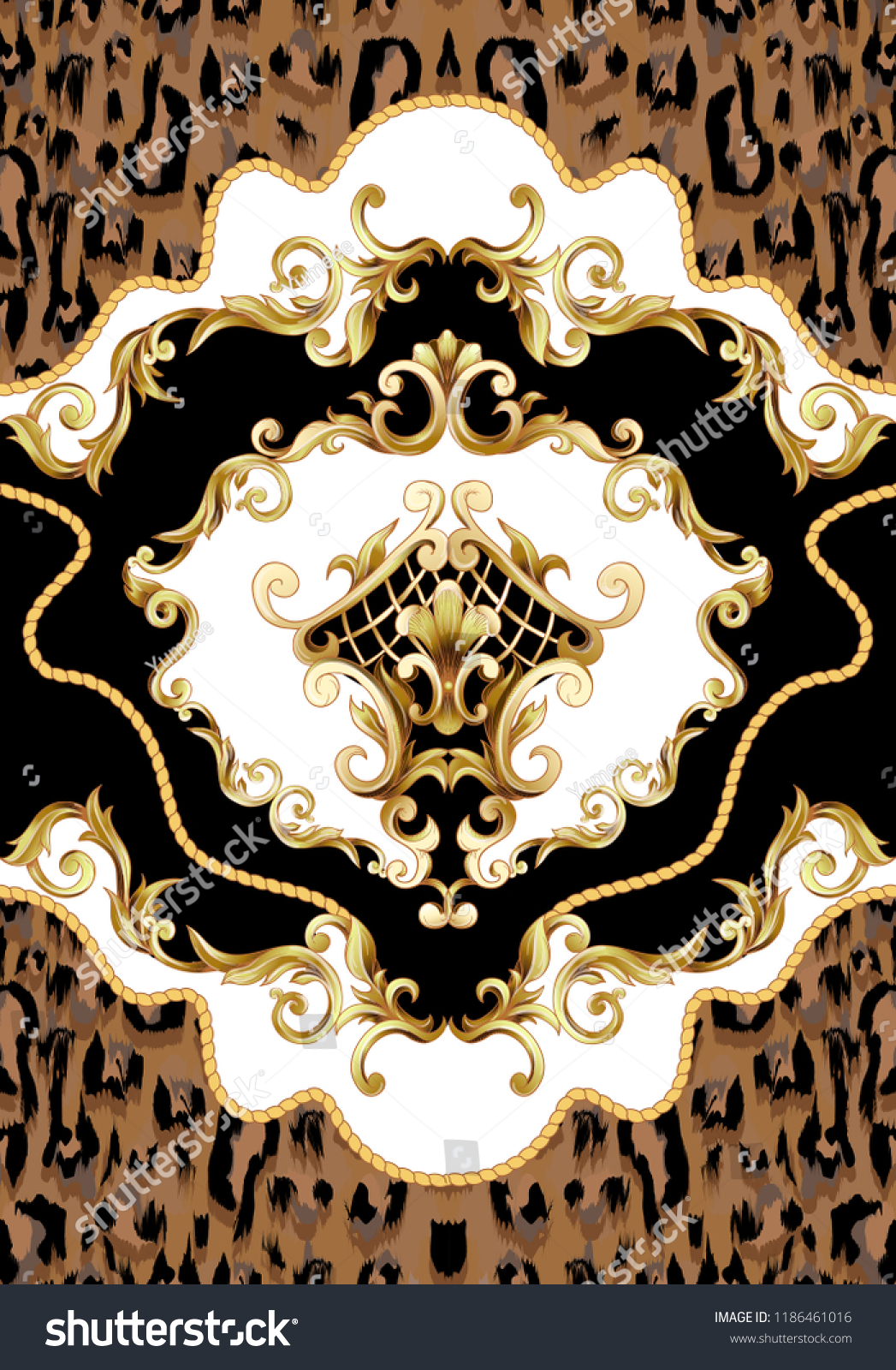 Design Tshirt Leopard Skin Golden Baroque Stock Vector (Royalty Free ...