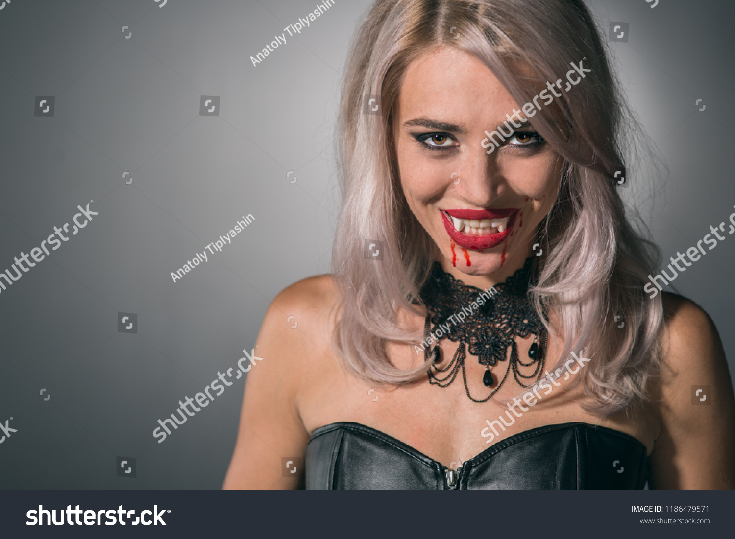 Portrait Vampire Woman Bloody Mouth Teeth Stock Photo 1186479571 ...