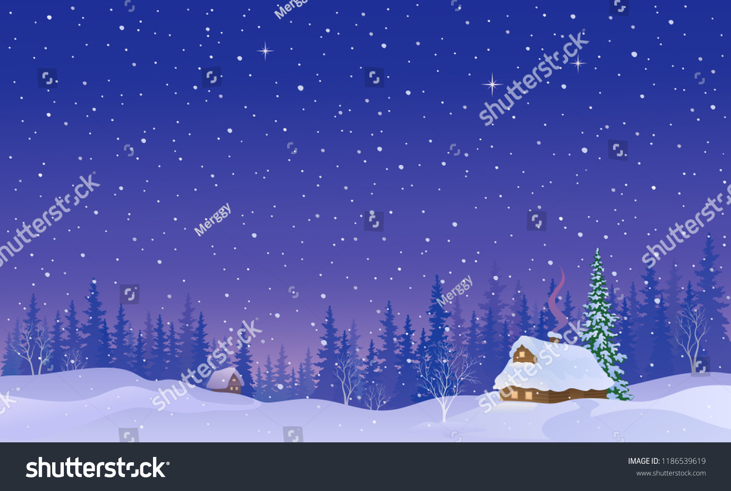 Vector Cartoon Illustration Snow Covered Village Stock Vector (royalty 