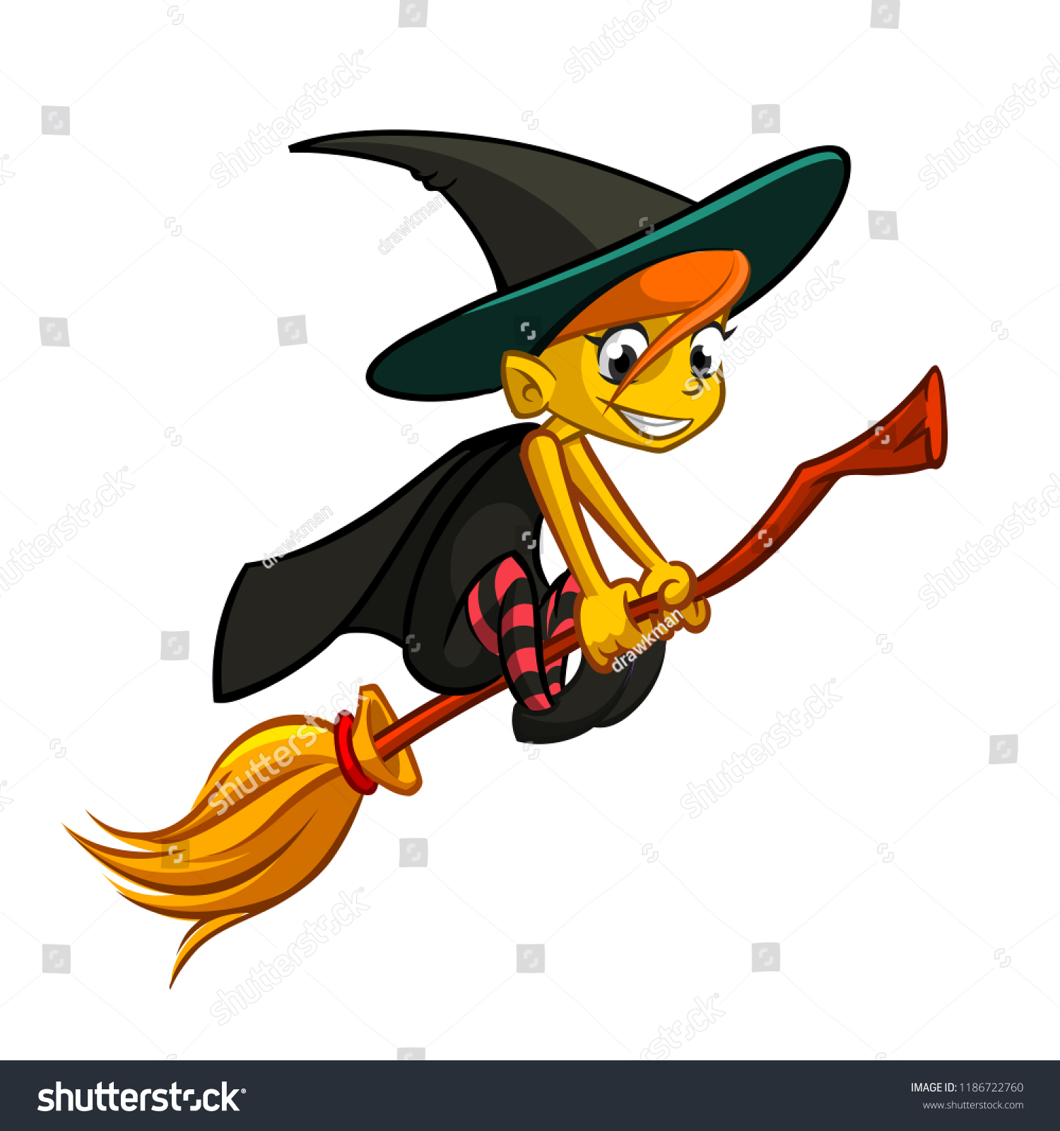 Cute Little Witch Flying Cartoon Vector Stock Vector (Royalty Free ...