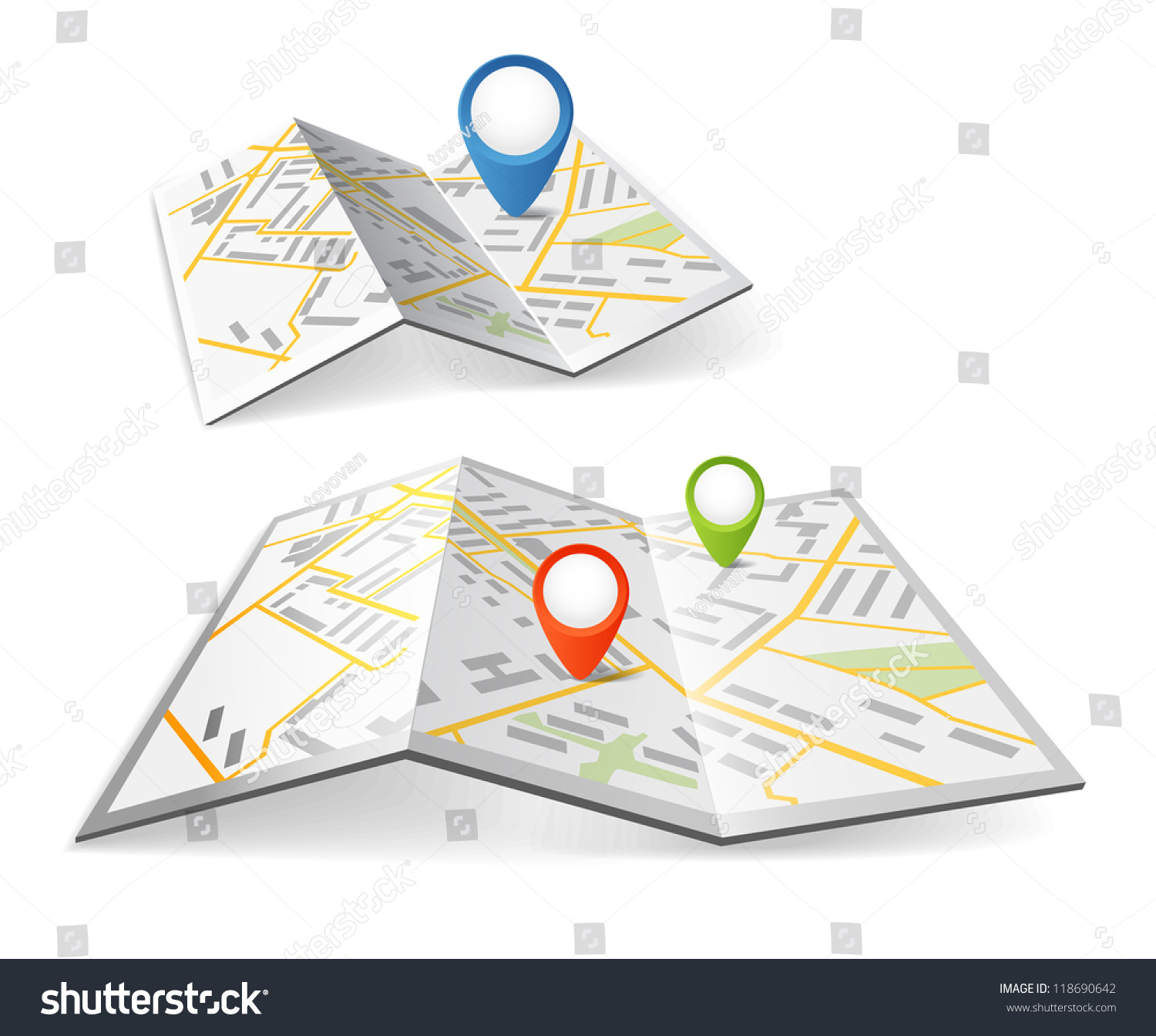 Folded Maps Color Point Markers Stock Vector (Royalty Free) 118690642 ...