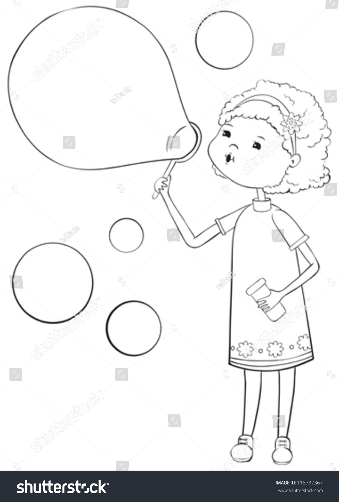 Girl Soap Bubbles Outline Illustration Stock Vector (Royalty Free ...