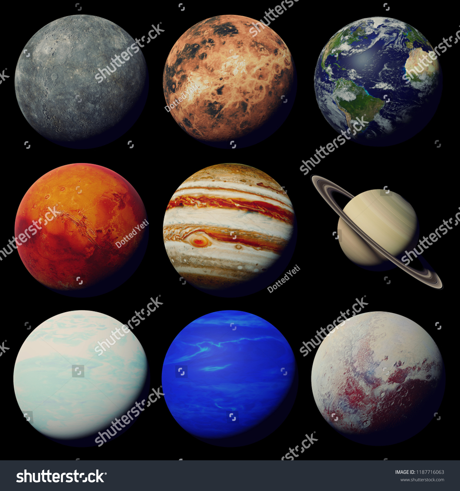 Planets Solar System Isolated On Black Stock Illustration 1187716063 ...