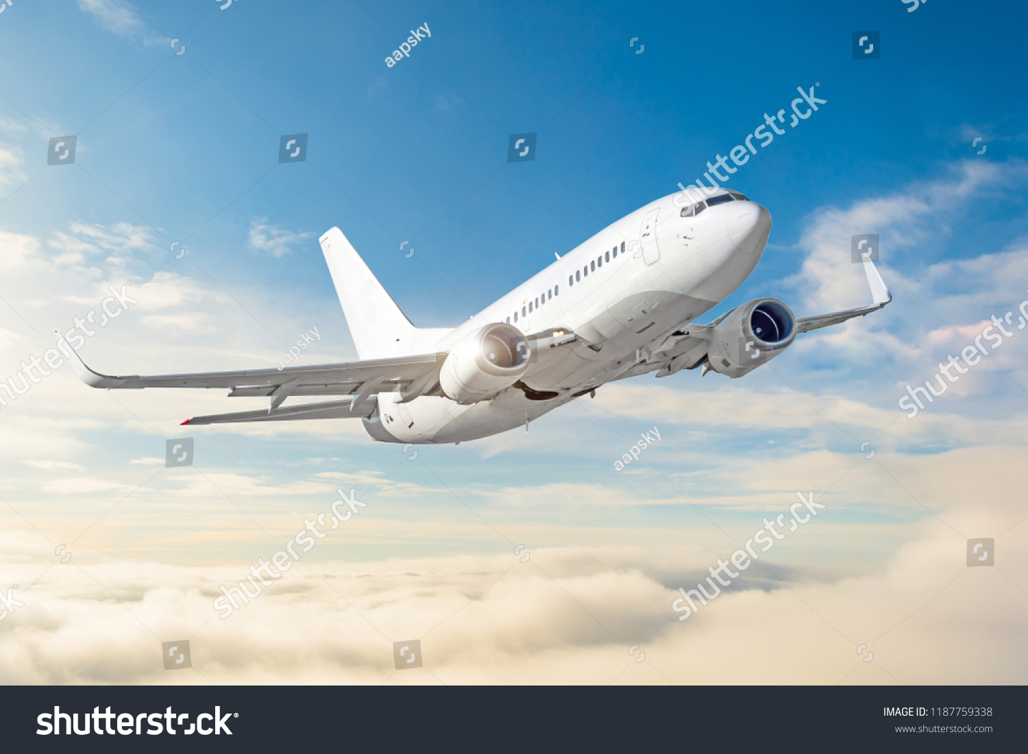 Passenger Aircraft Cloudscape White Airplane Flying Stock Photo 