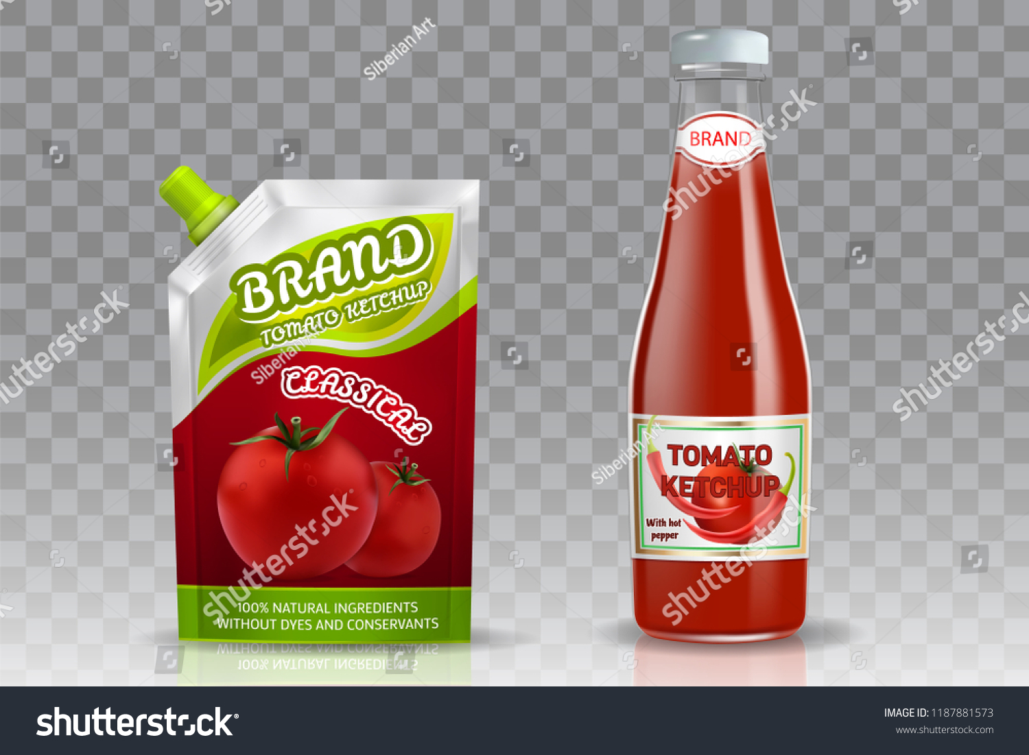 Tomato Ketchup Packaging Mockup Set Realistic 库存插图 1187881573 Shutterstock 1185