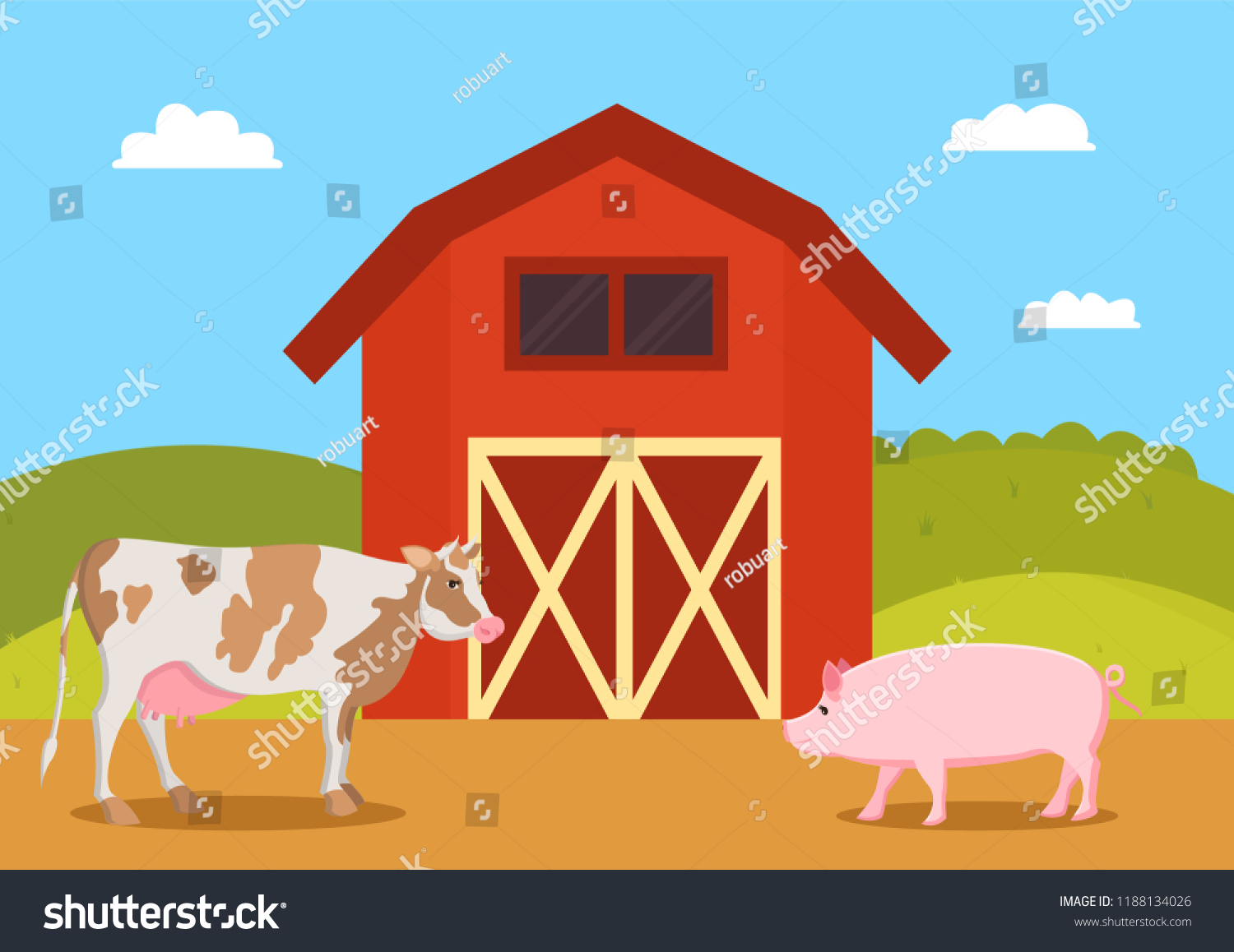 Свинья внутри сарая на ферме вектор