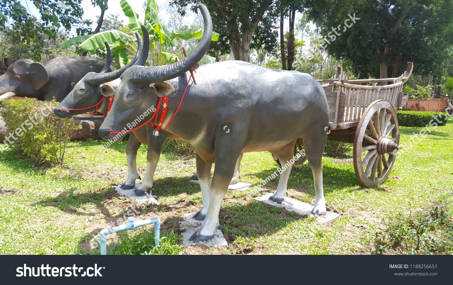 Wooden Car Buffalo Statue Which Ancient Stock Photo 1188256651