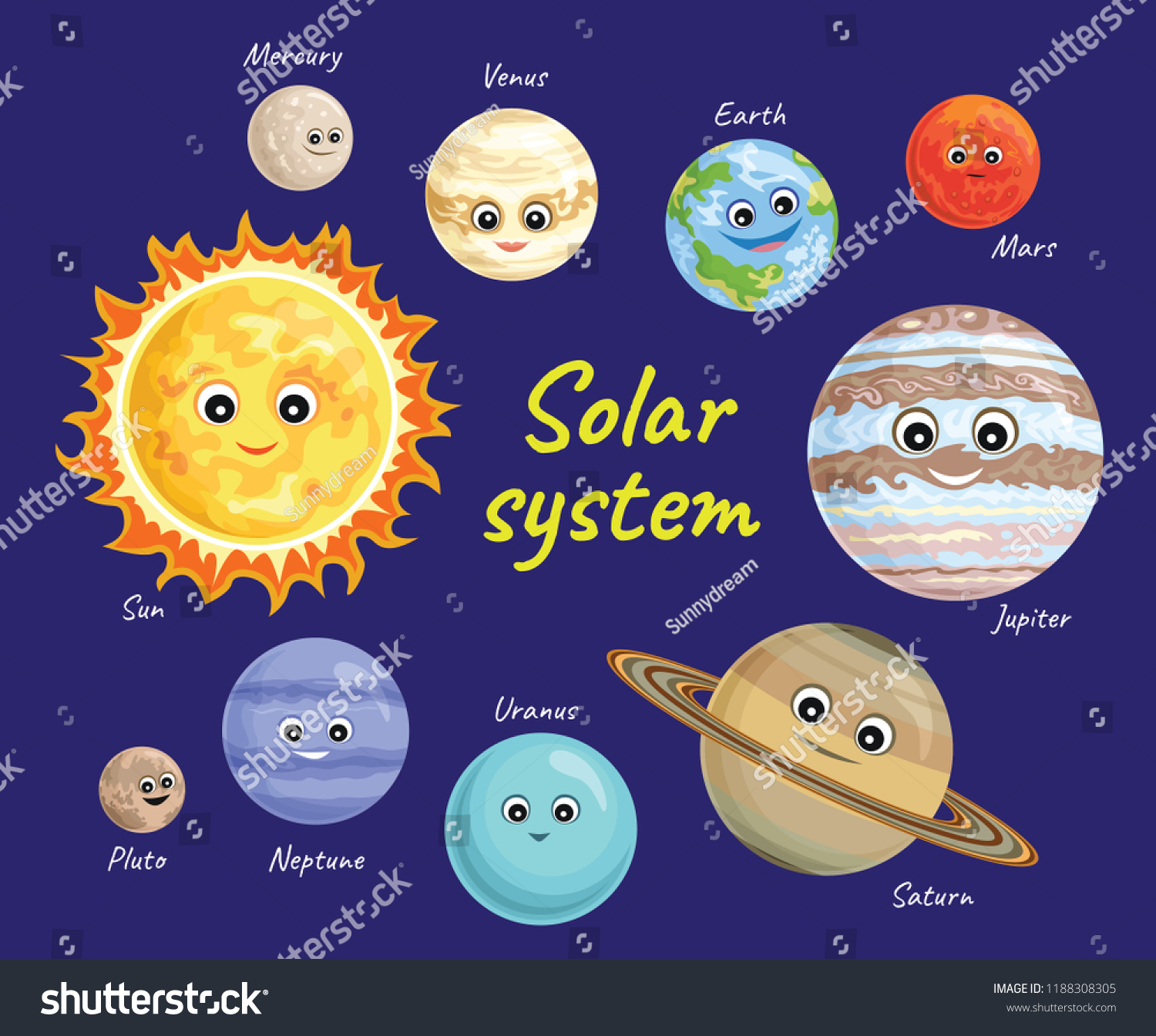 Solar System Vector Set Cute Planets Stock Vector (Royalty Free ...