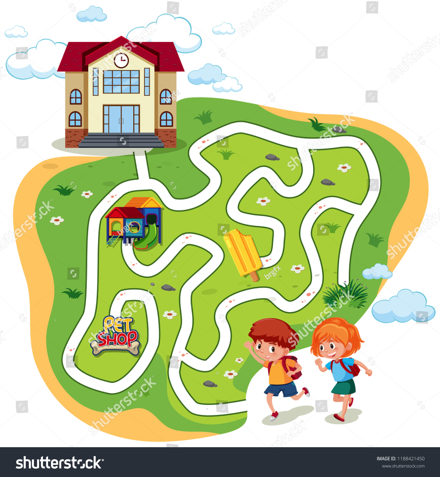 Stock Vector Children Going To School Maze Game Illustration 1188421450 