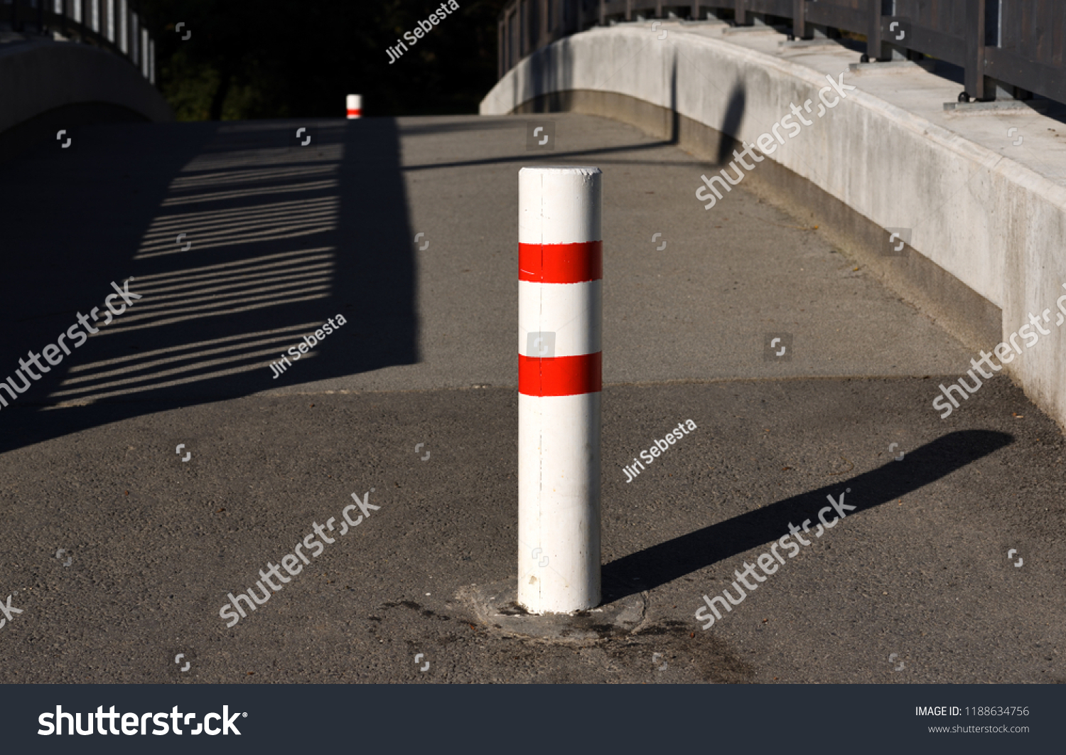 Red White Bollard Front Pedestrian Bridge Stock Photo 1188634756 ...