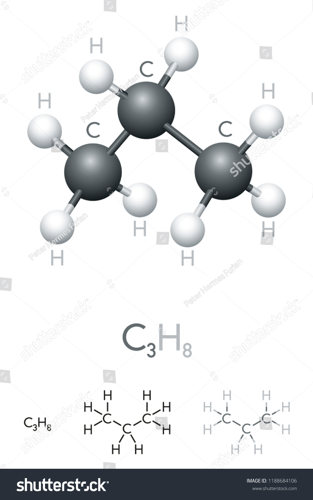 Propane C3h8 Molecule Model Chemical Formula Stock Vector (Royalty Free ...