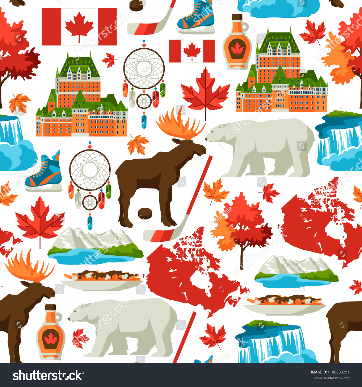 Canada Seamless Pattern Canadian Traditional Symbols Stock Vector 