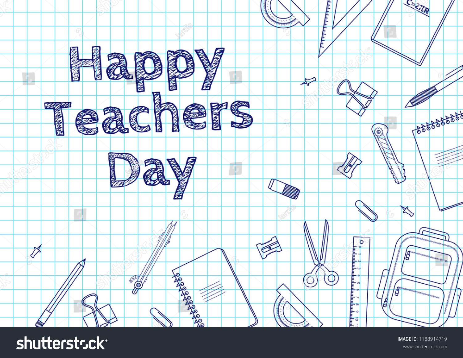 Happy Teachers Day Freehand Drawing School Stock Vector (Royalty Free ...