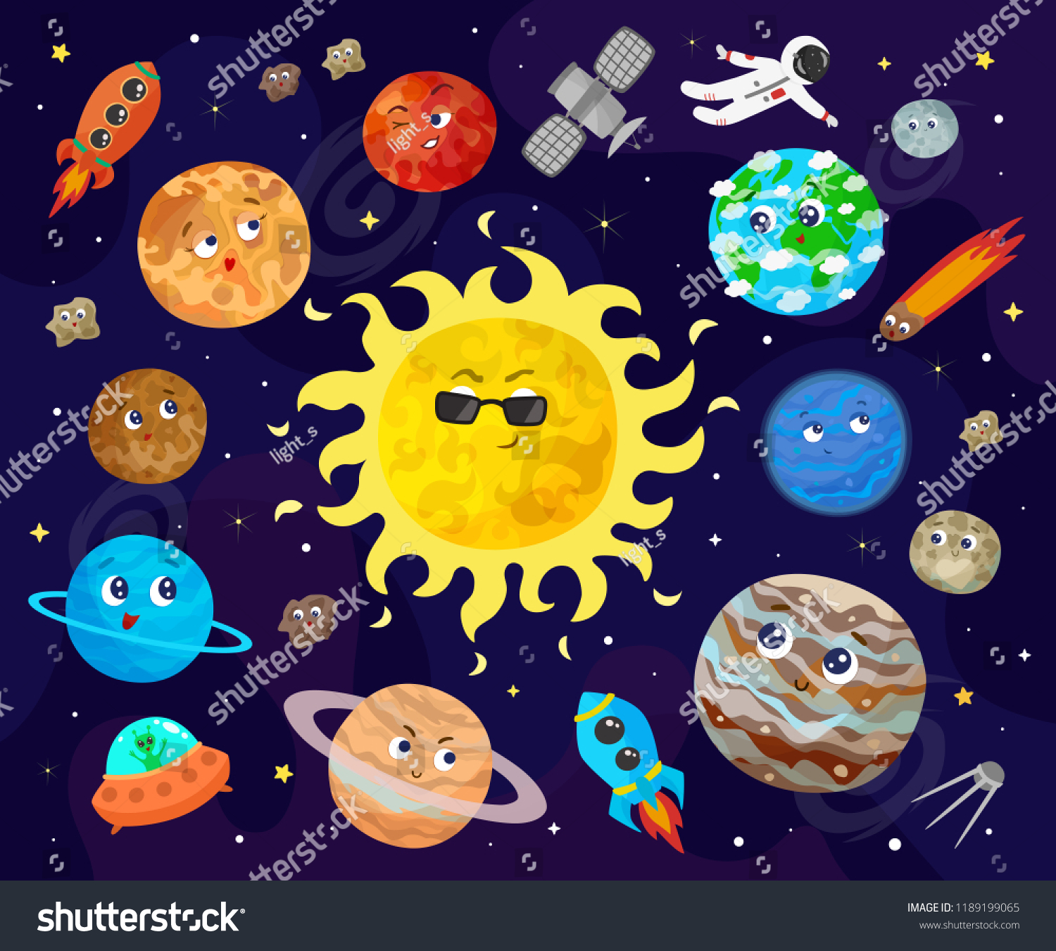 Vector Illustration Space Universe Cute Cartoon Stock Vector (Royalty ...