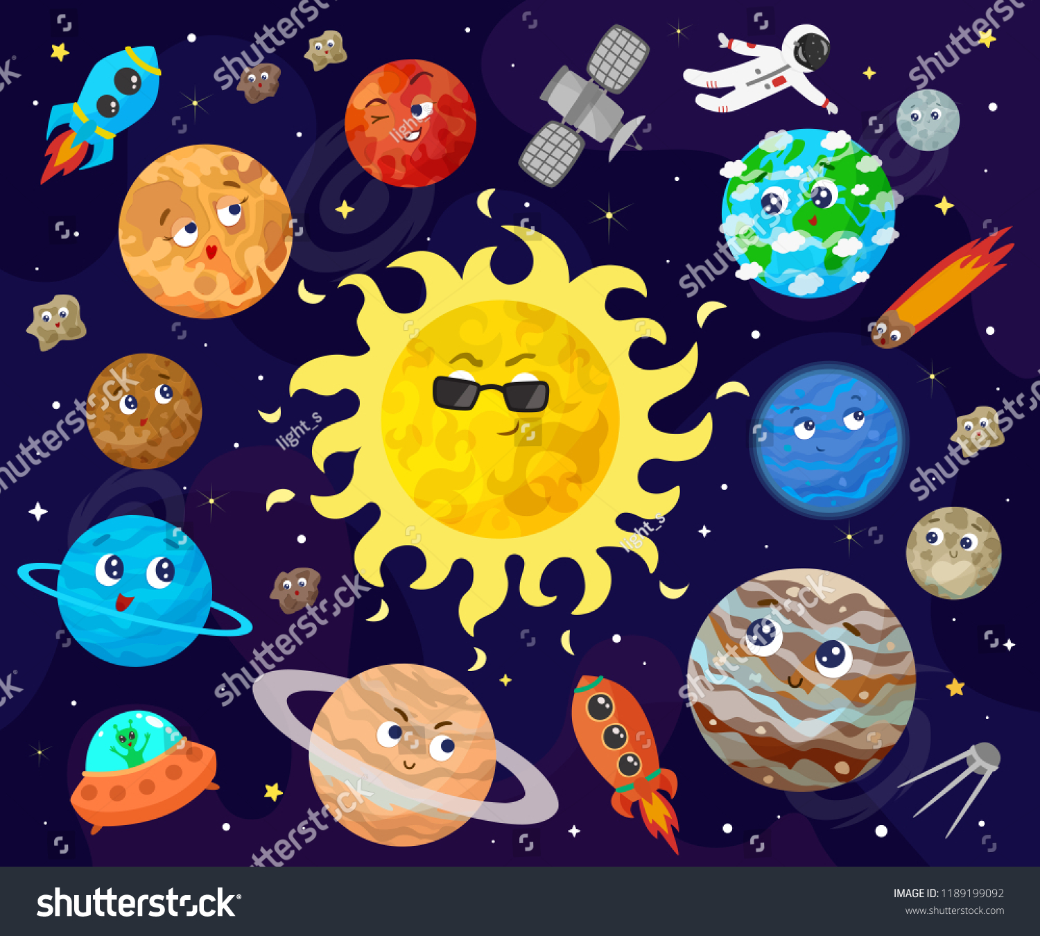 Vector Illustration Space Universe Cute Cartoon Stock Vector (Royalty ...