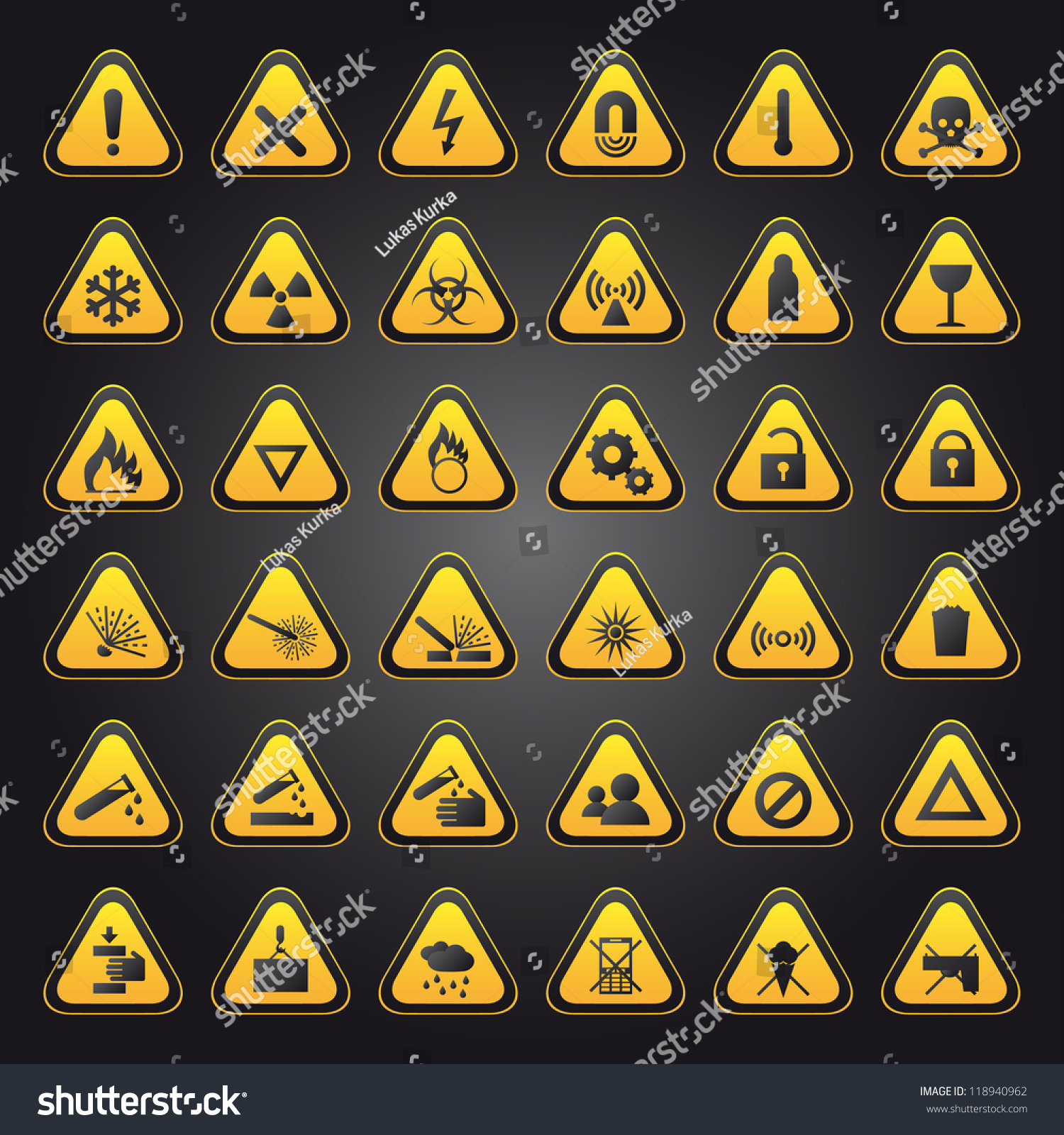 Yellow Warning Danger Signs Collection Stock Vector (Royalty Free ...