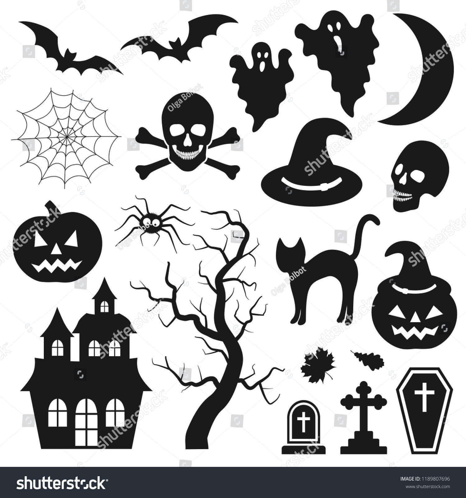 Halloween Black Icons Set Vector Illustration Stock Vector (Royalty ...