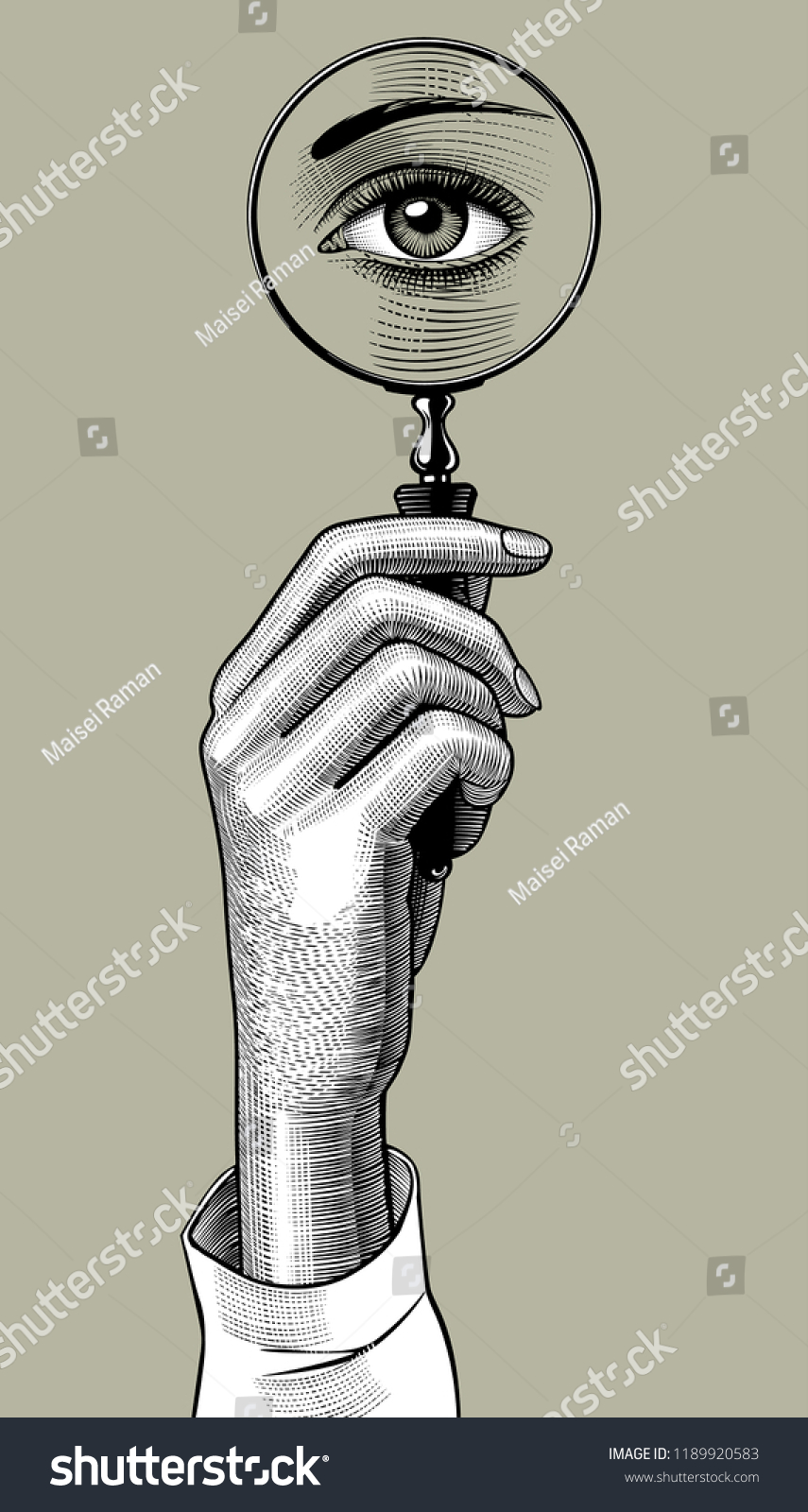 Womans Hand Holding Magnifying Glass Eye Stock Vector (Royalty Free ...