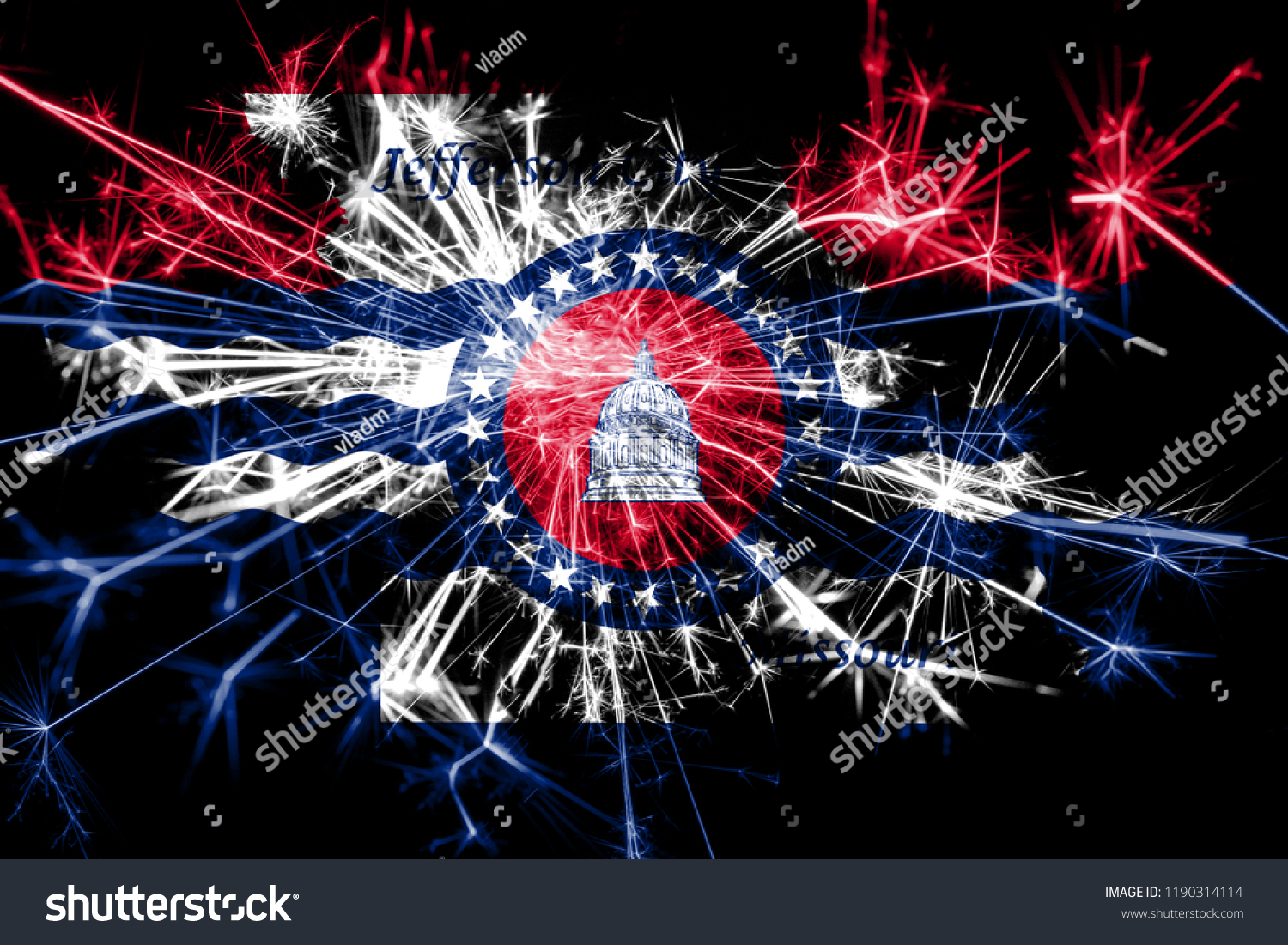 Jefferson City Missouri Fireworks Sparkling Flag Stock Photo 1190314114