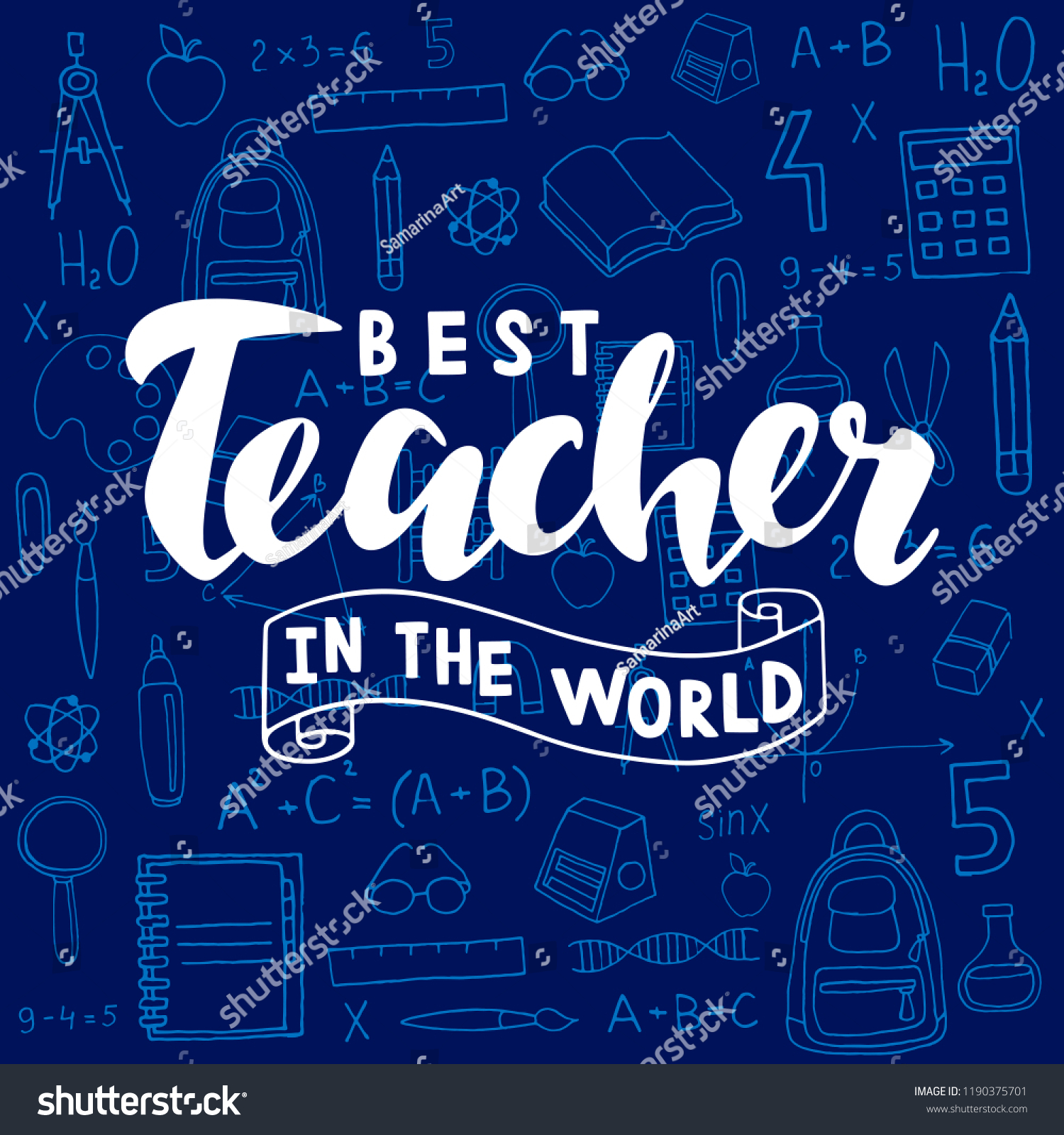 Best Teacher World Lettering On Dark Stock Vector (Royalty Free ...