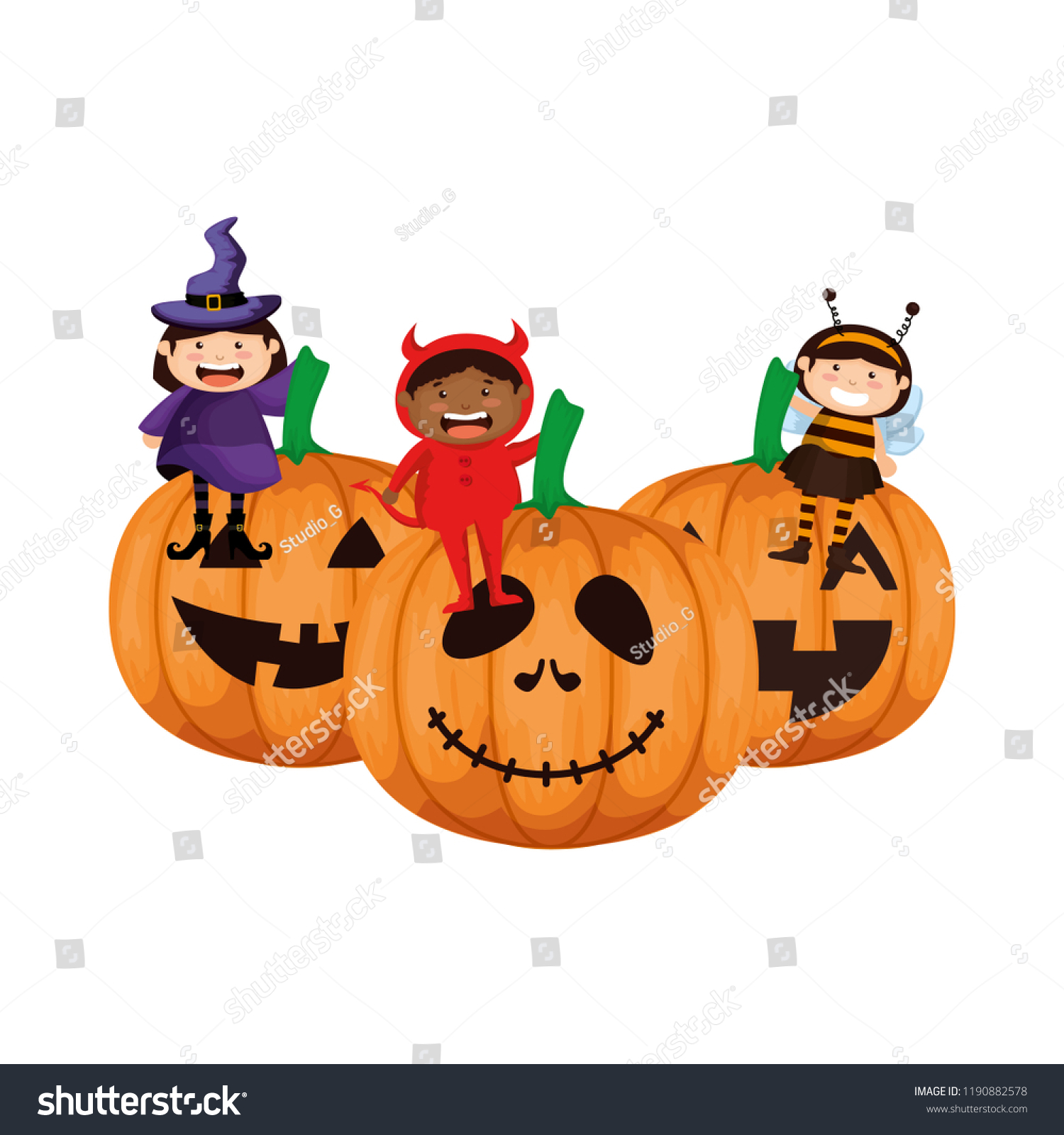 Children Disguise Pumpkins Halloween Stock Vector (Royalty Free ...