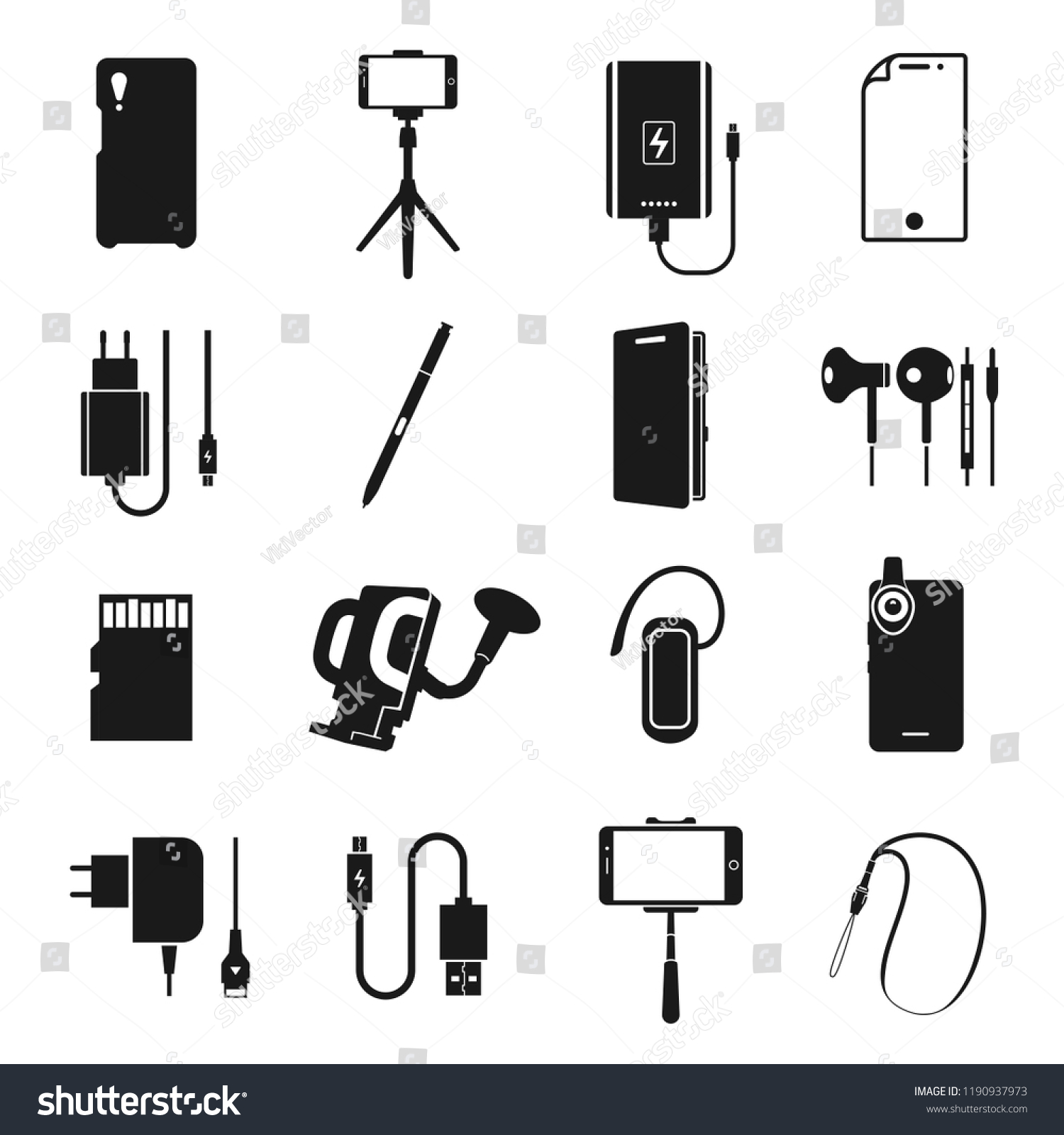 Smartphone Accessories Icon Set Cell Phone Stock Vector (Royalty Free