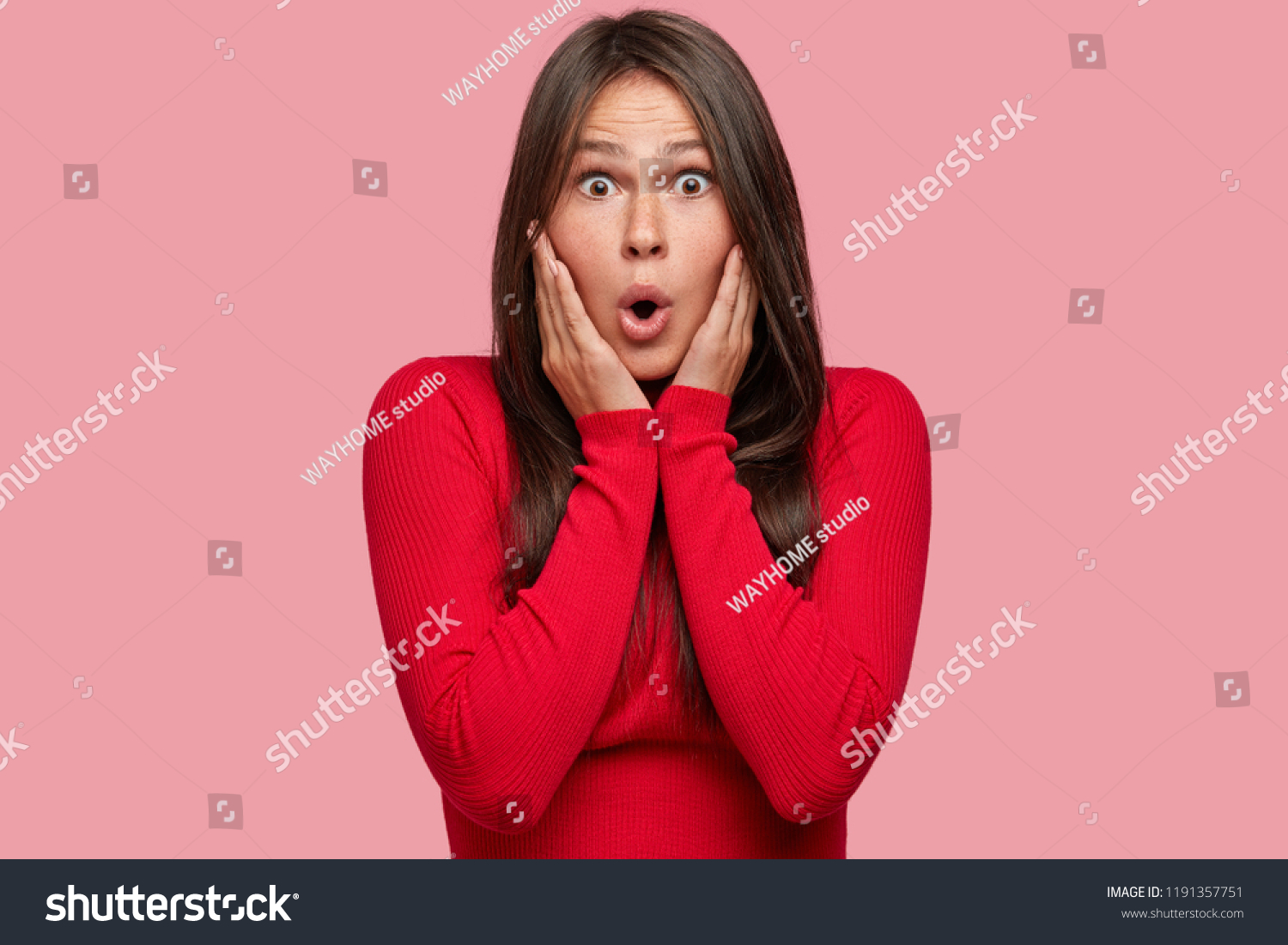 Frightened Scared Woman Looks Terrified Expression Stock Photo ...