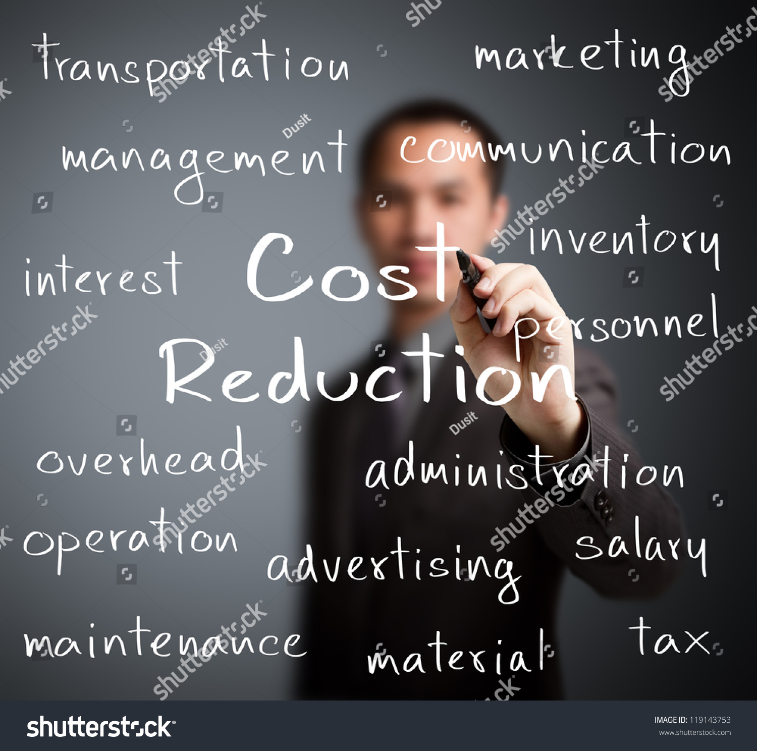 Business Man Writing Cost Reduction Concept Stock Photo 119143753 ...