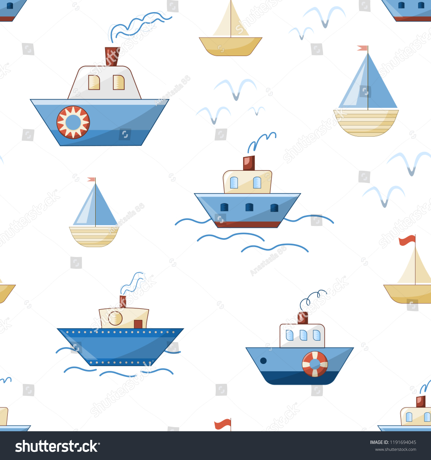 Cartoon Ships Boats Steamers Yachts Waves Stock Vector (Royalty Free ...