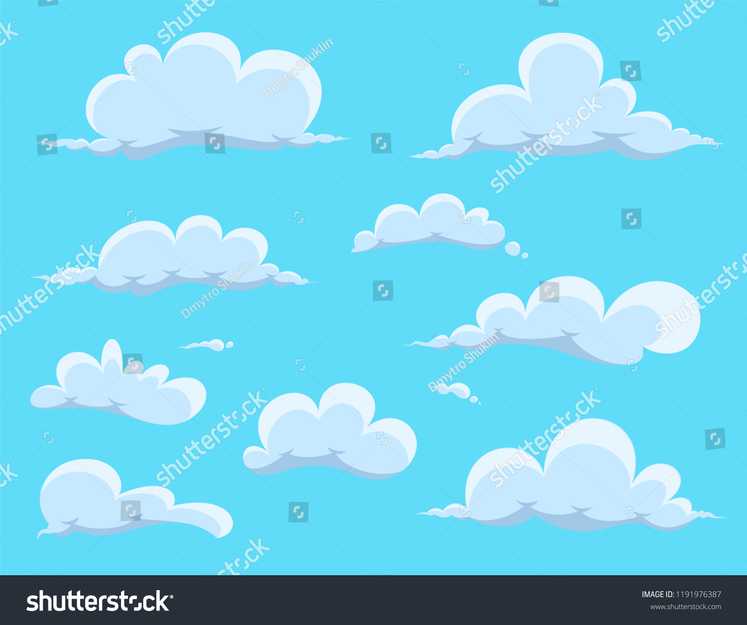 Cartoon Clouds Set Isolated On Blue Stock Vector (Royalty Free ...